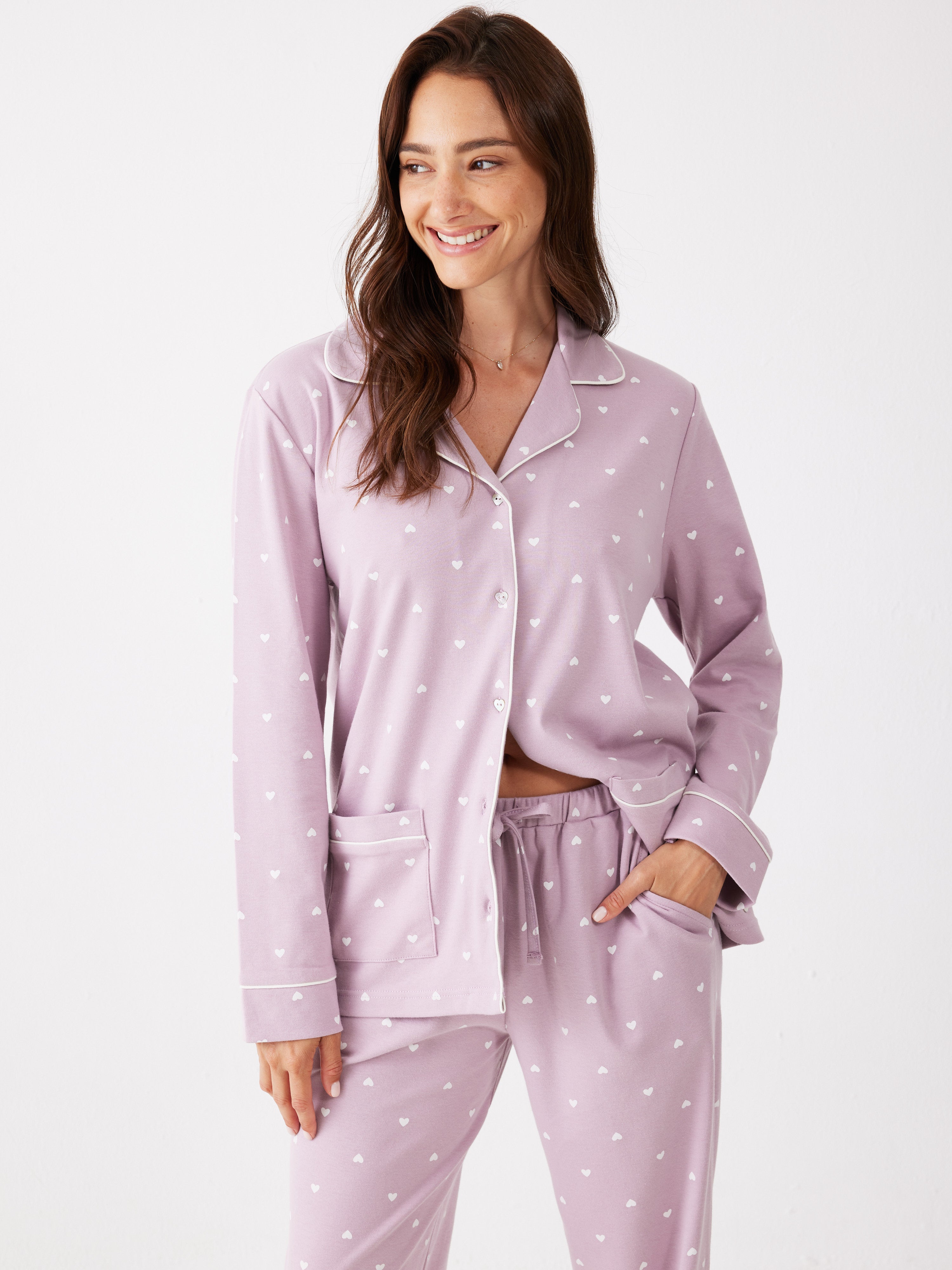 פיג'מה מכופתרת לבבות 100% כותנה