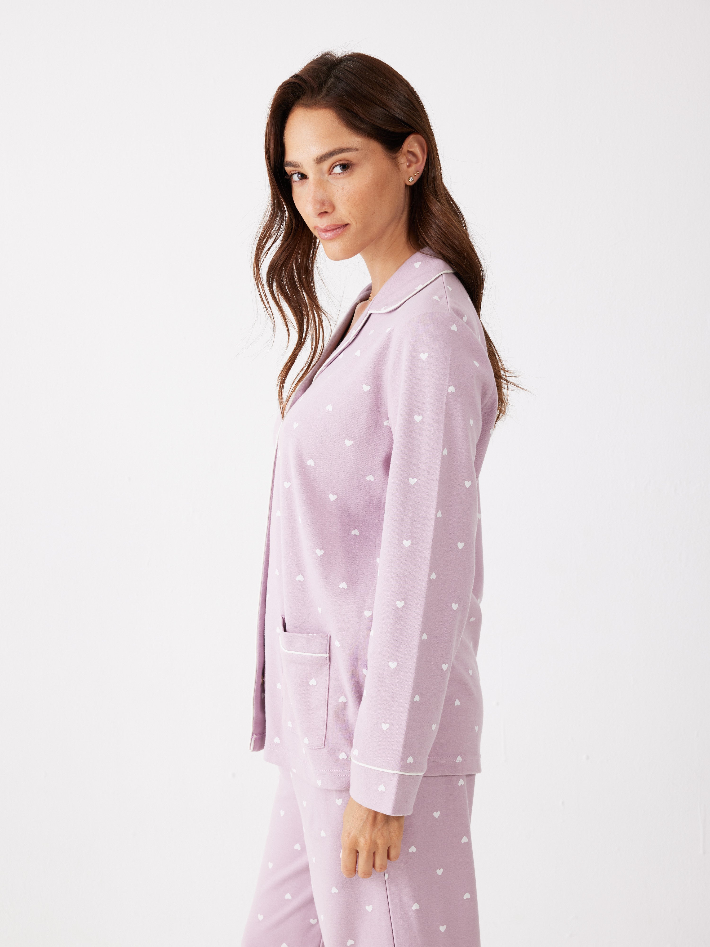 פיג'מה מכופתרת לבבות 100% כותנה