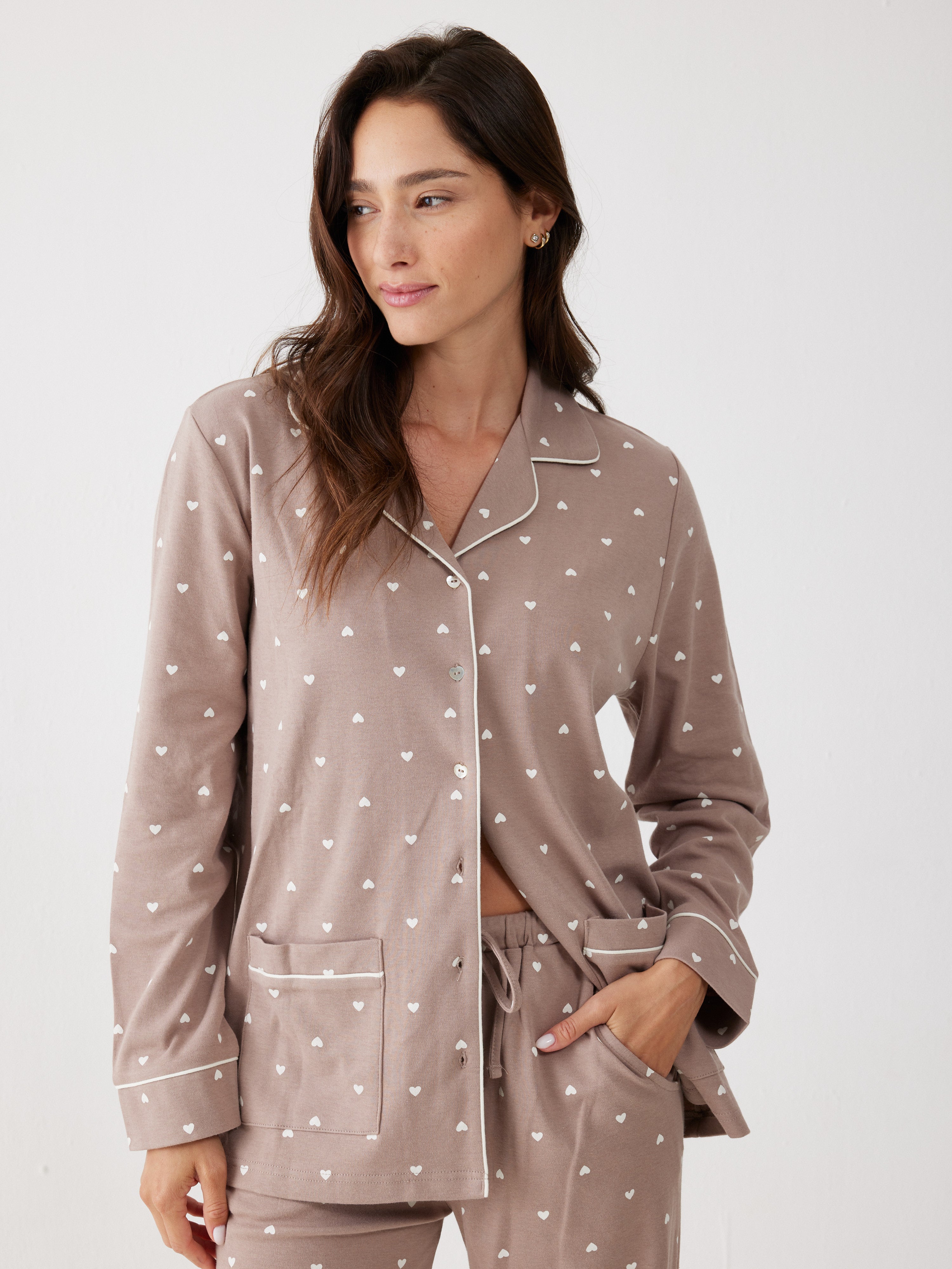 פיג'מה מכופתרת לבבות 100% כותנה