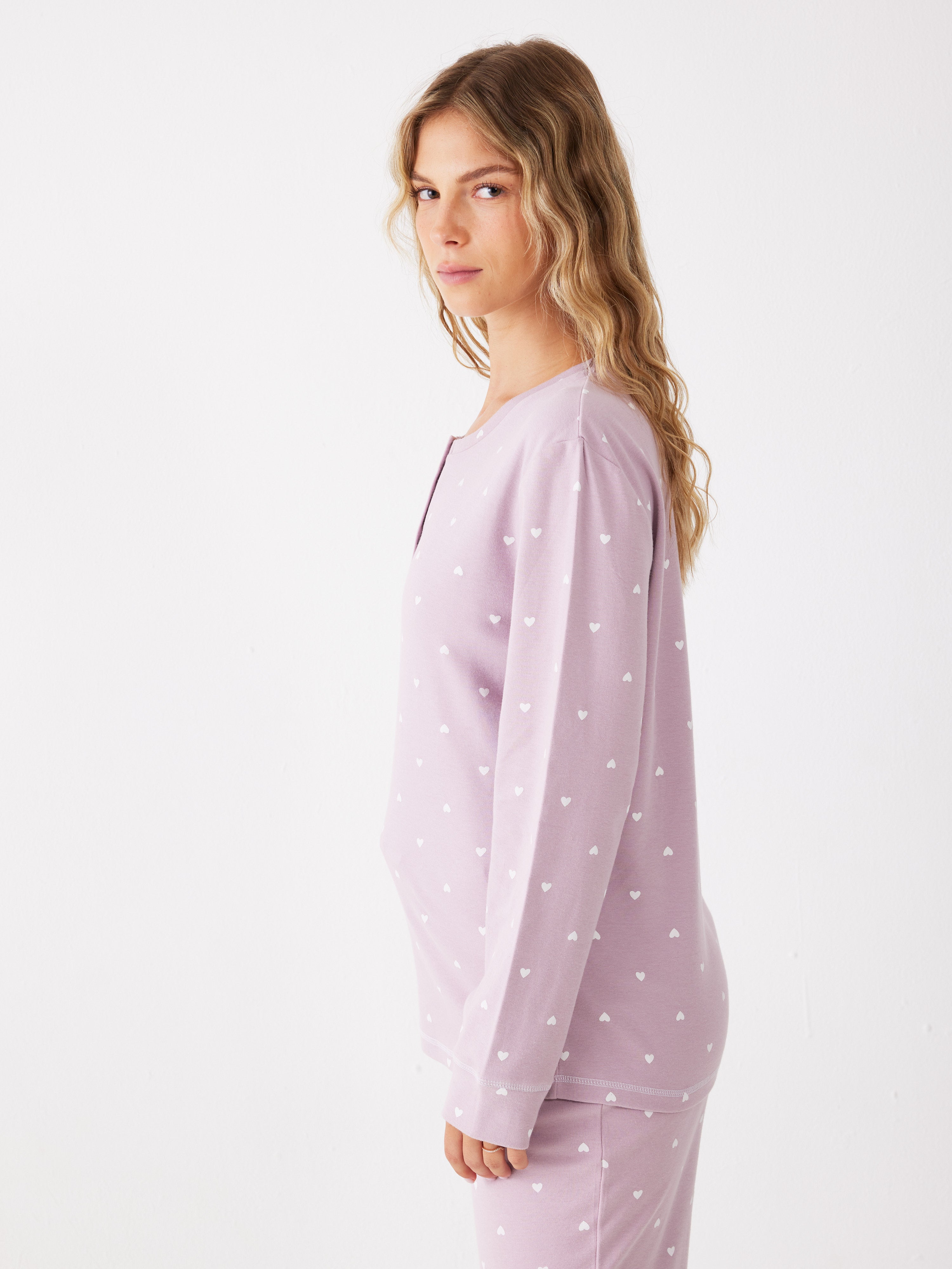 פיג'מה לבבות כותנה 100% - סגול