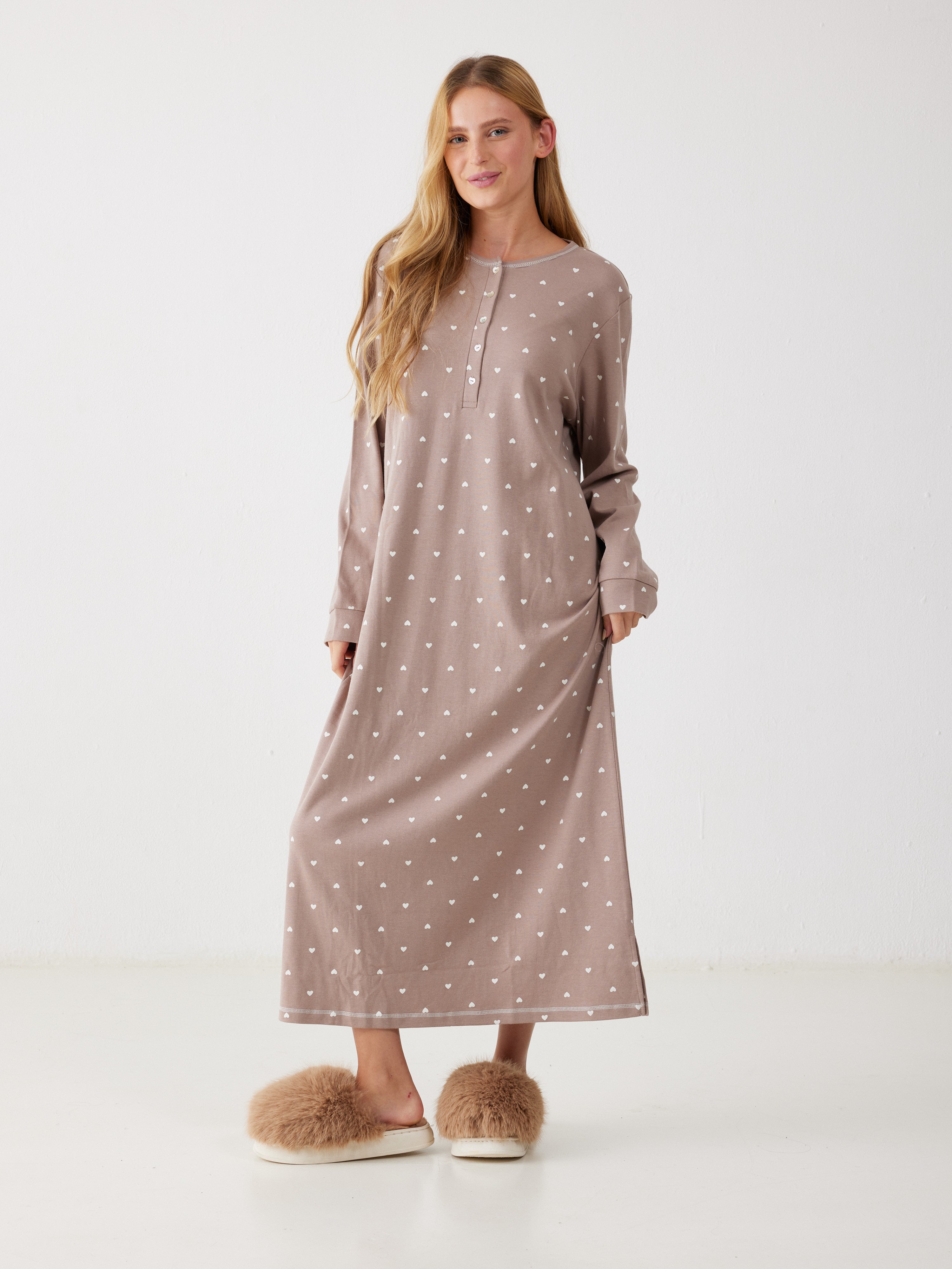 כותונת לבבות כותנה 100% - קפה