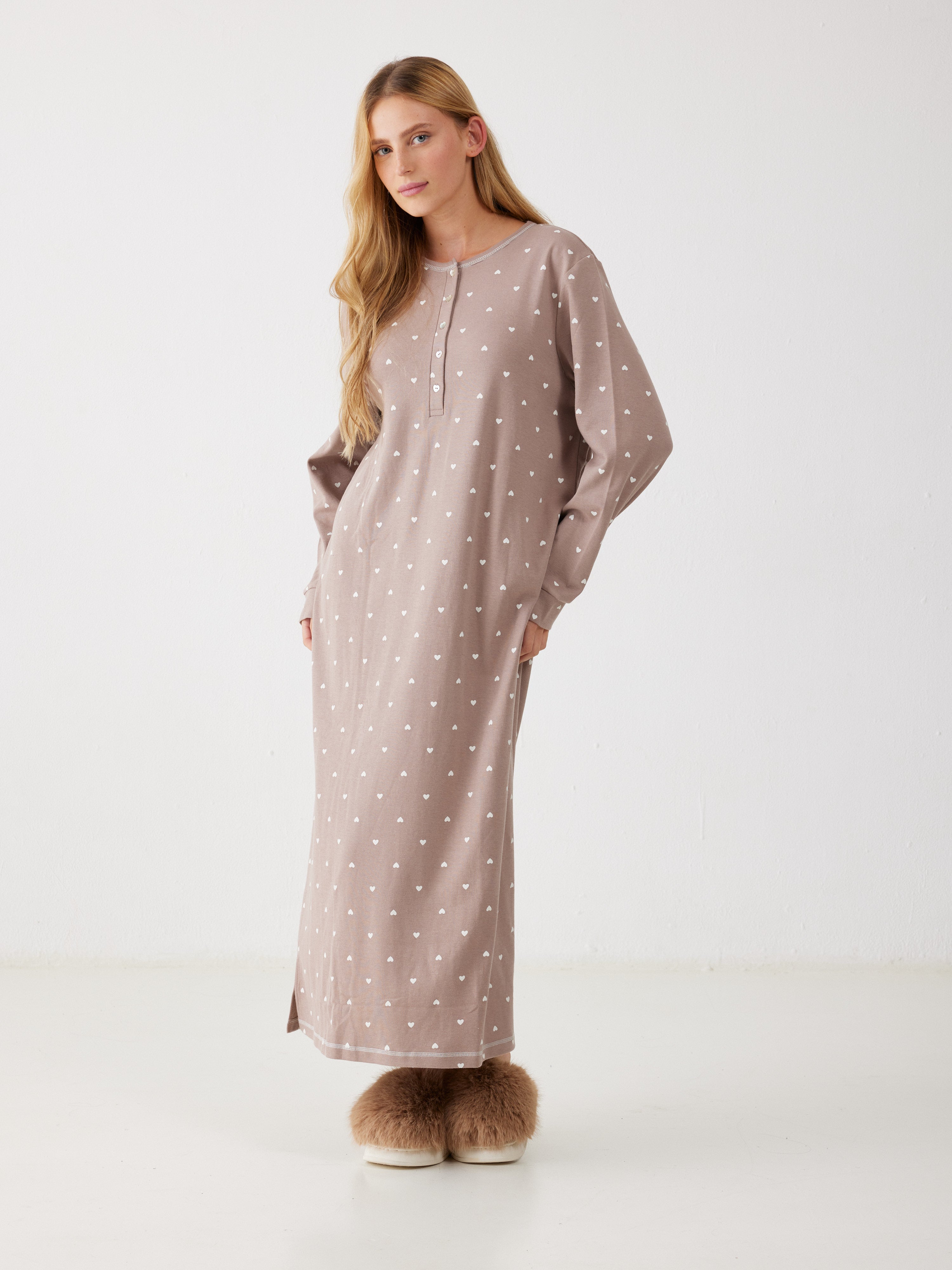 כותונת לבבות כותנה 100% - קפה