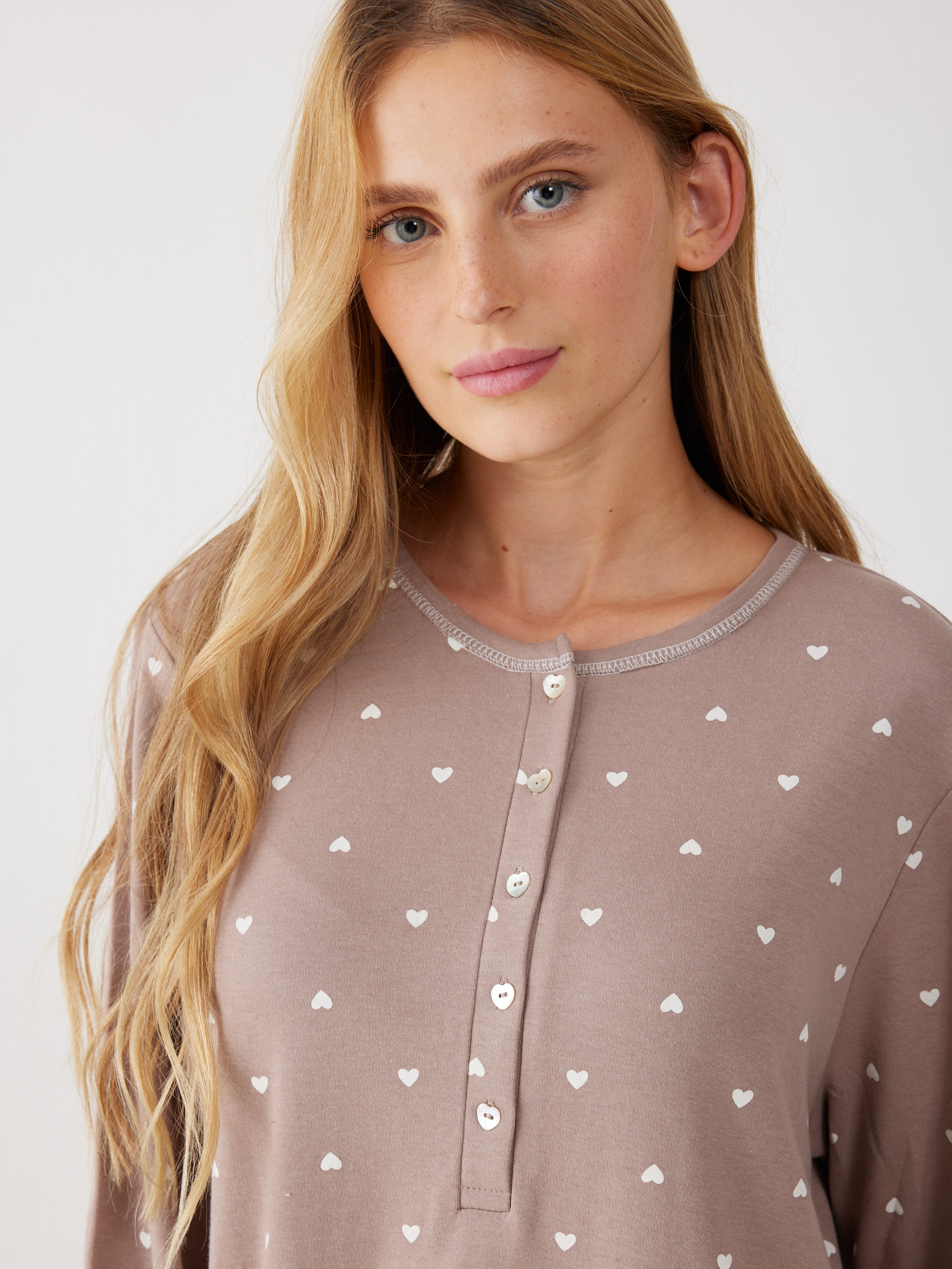 כותונת לבבות כותנה 100% - קפה