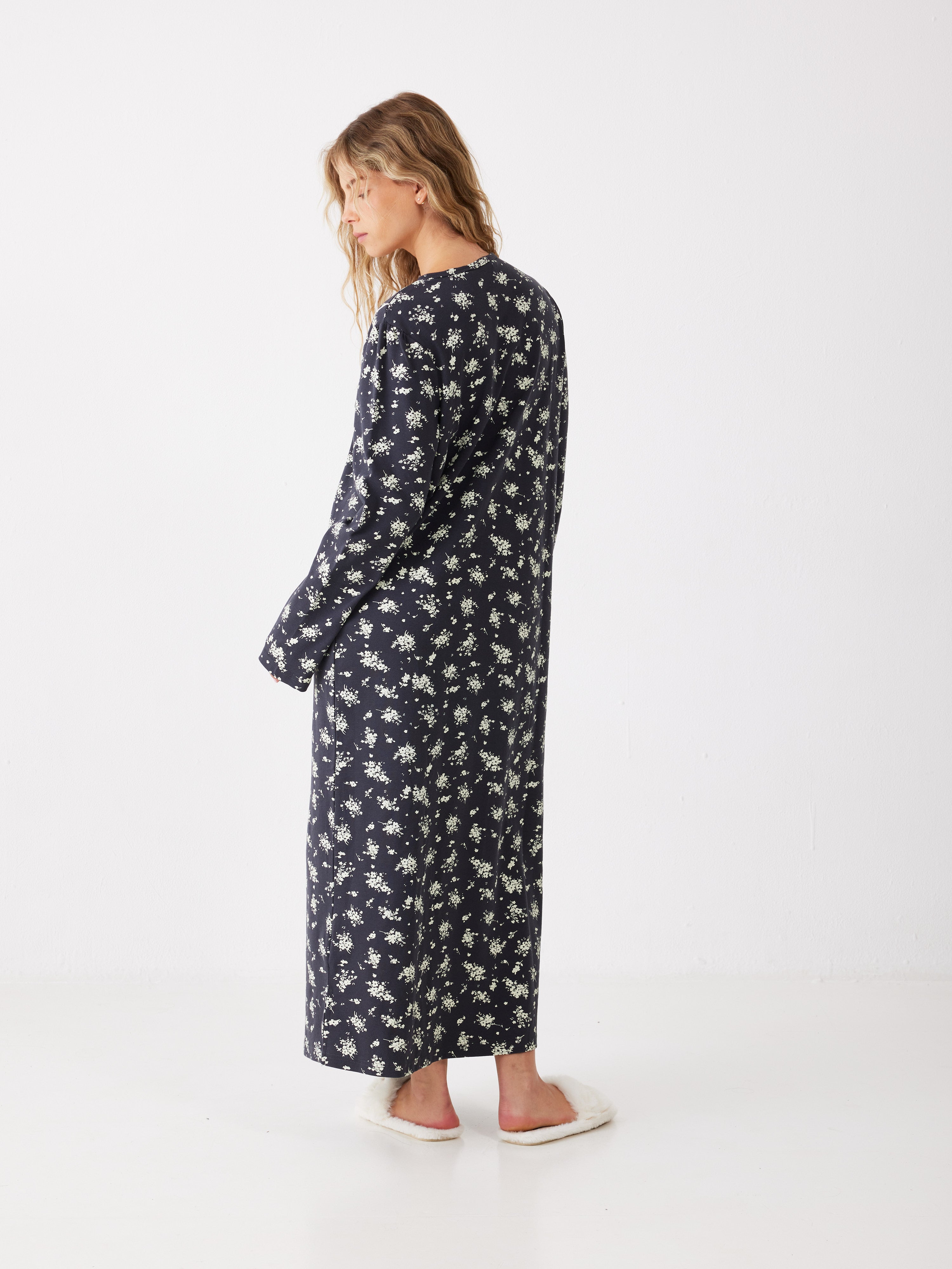 כותונת פרחונית אינטרלוק - אפור כהה