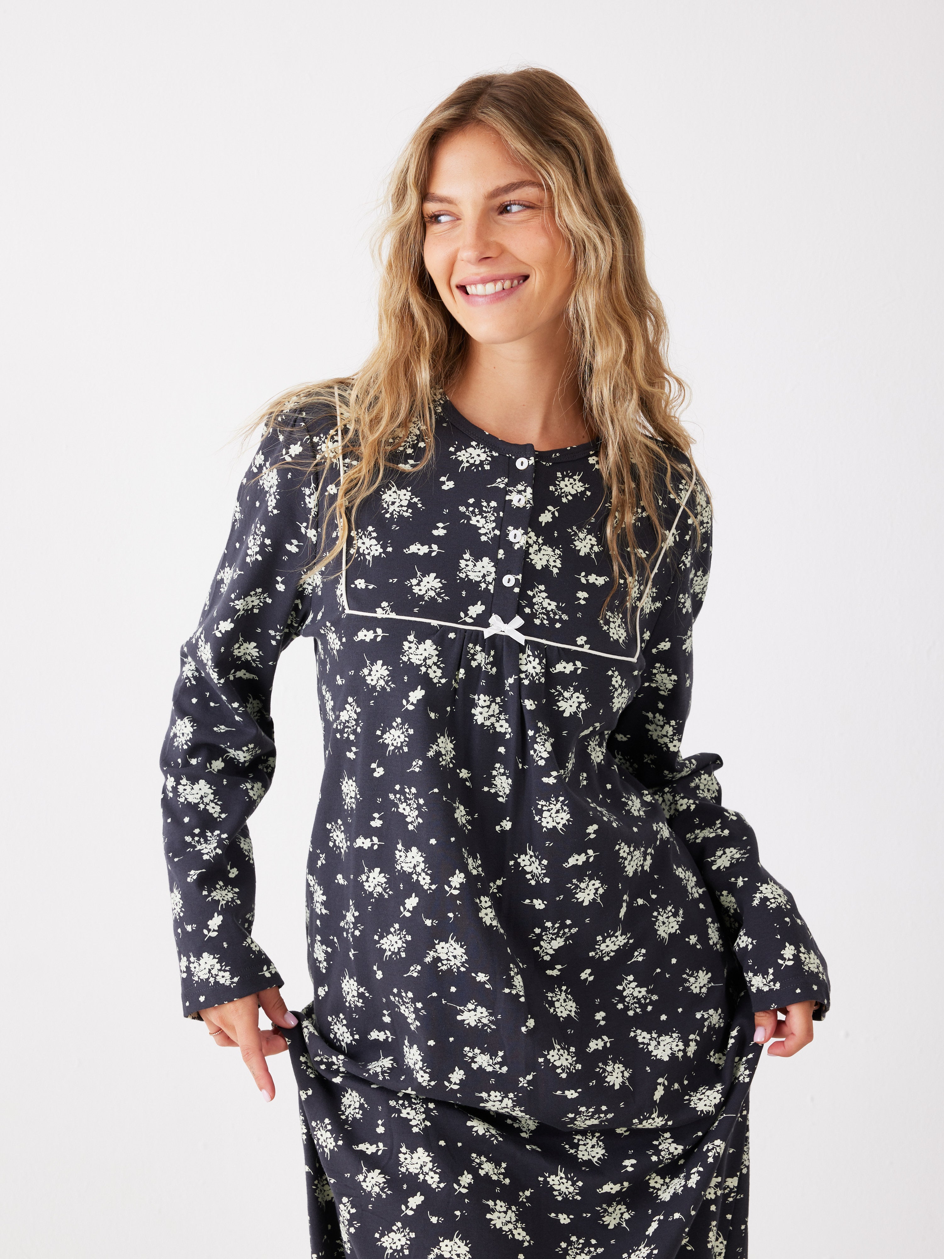 כותונת פרחונית אינטרלוק - אפור כהה