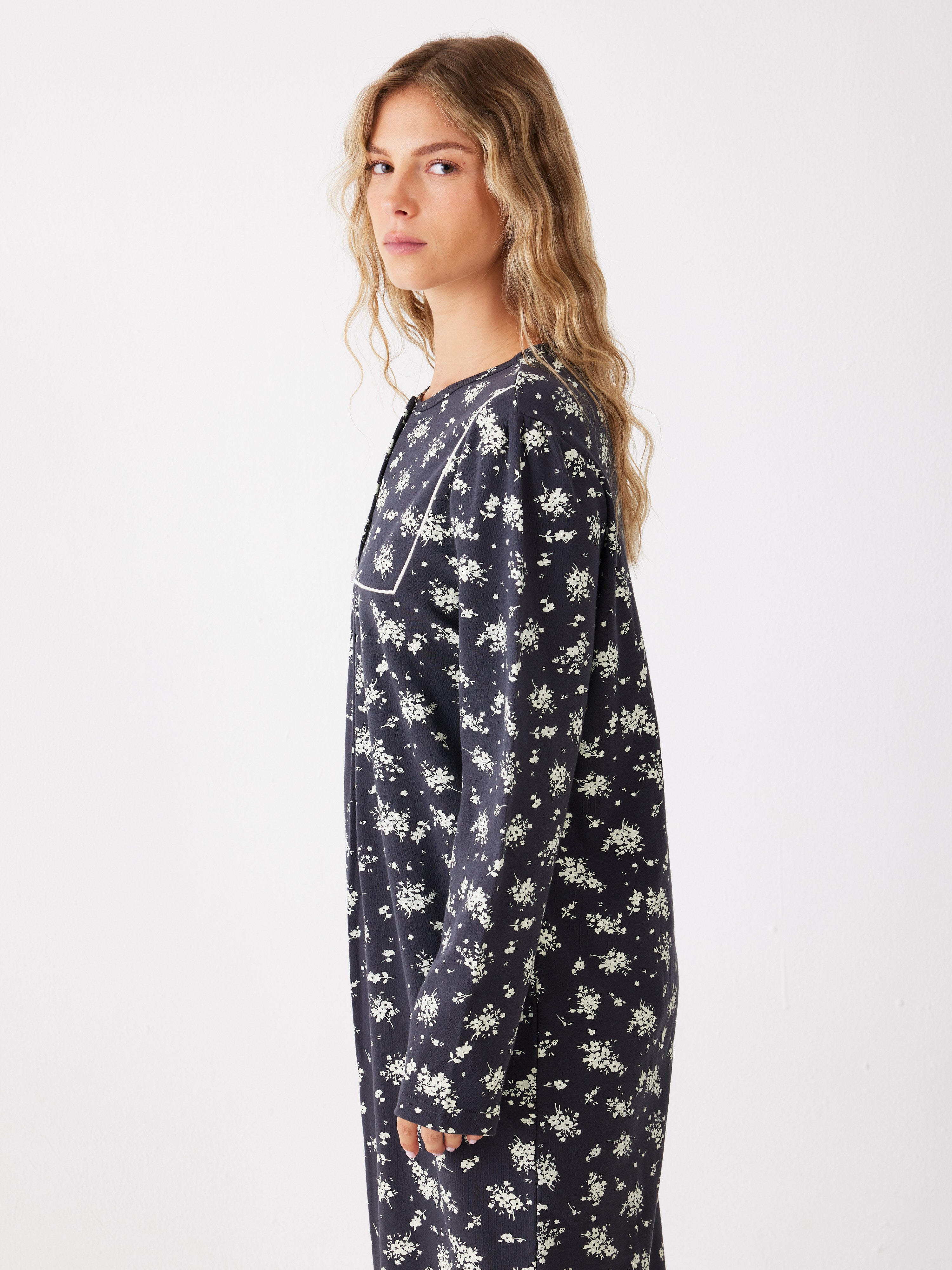 כותונת פרחונית אינטרלוק - אפור כהה