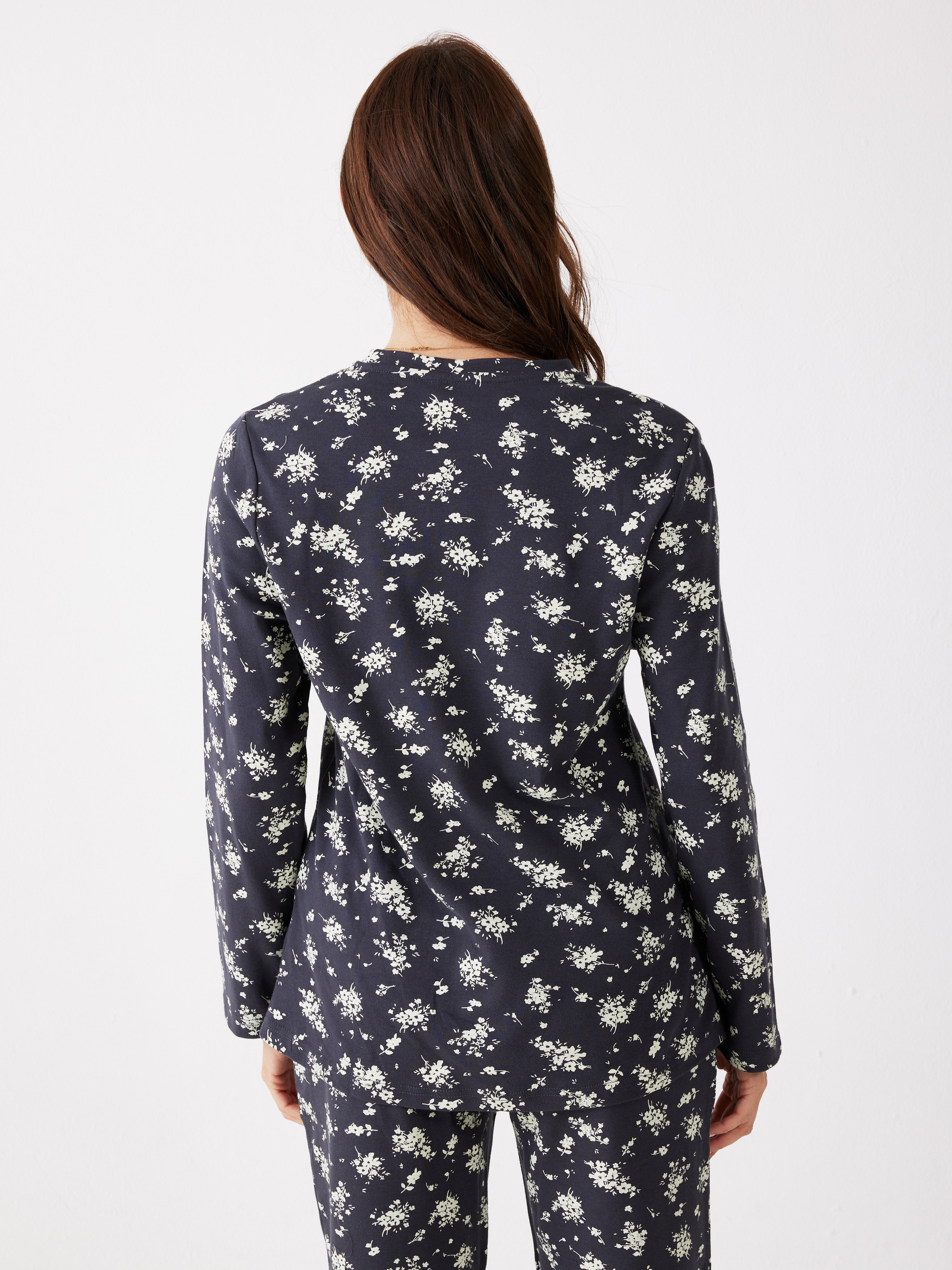 פיג'מה פרחים אינטרלוק - אפור כהה