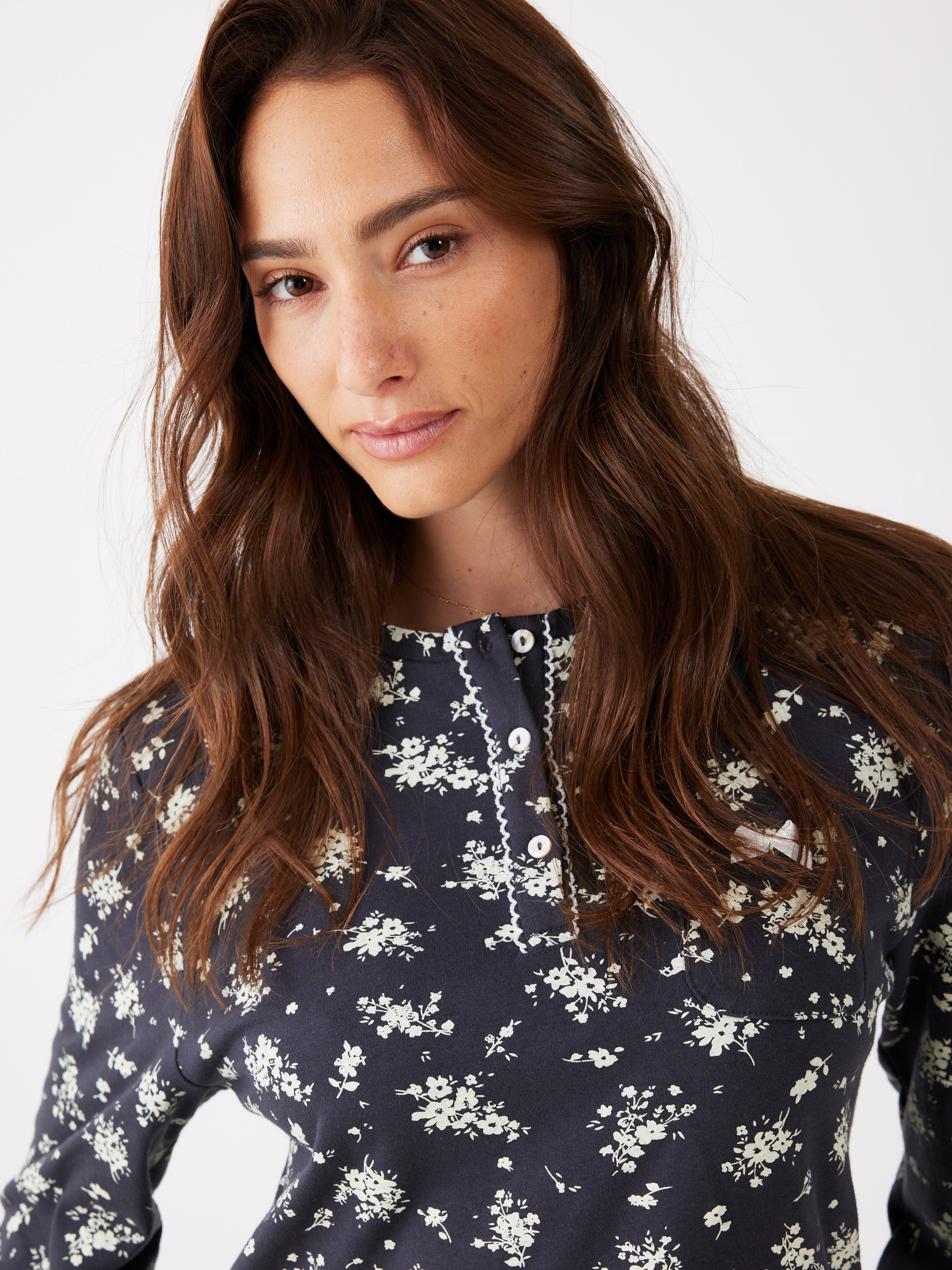 פיג'מה פרחים אינטרלוק - אפור כהה