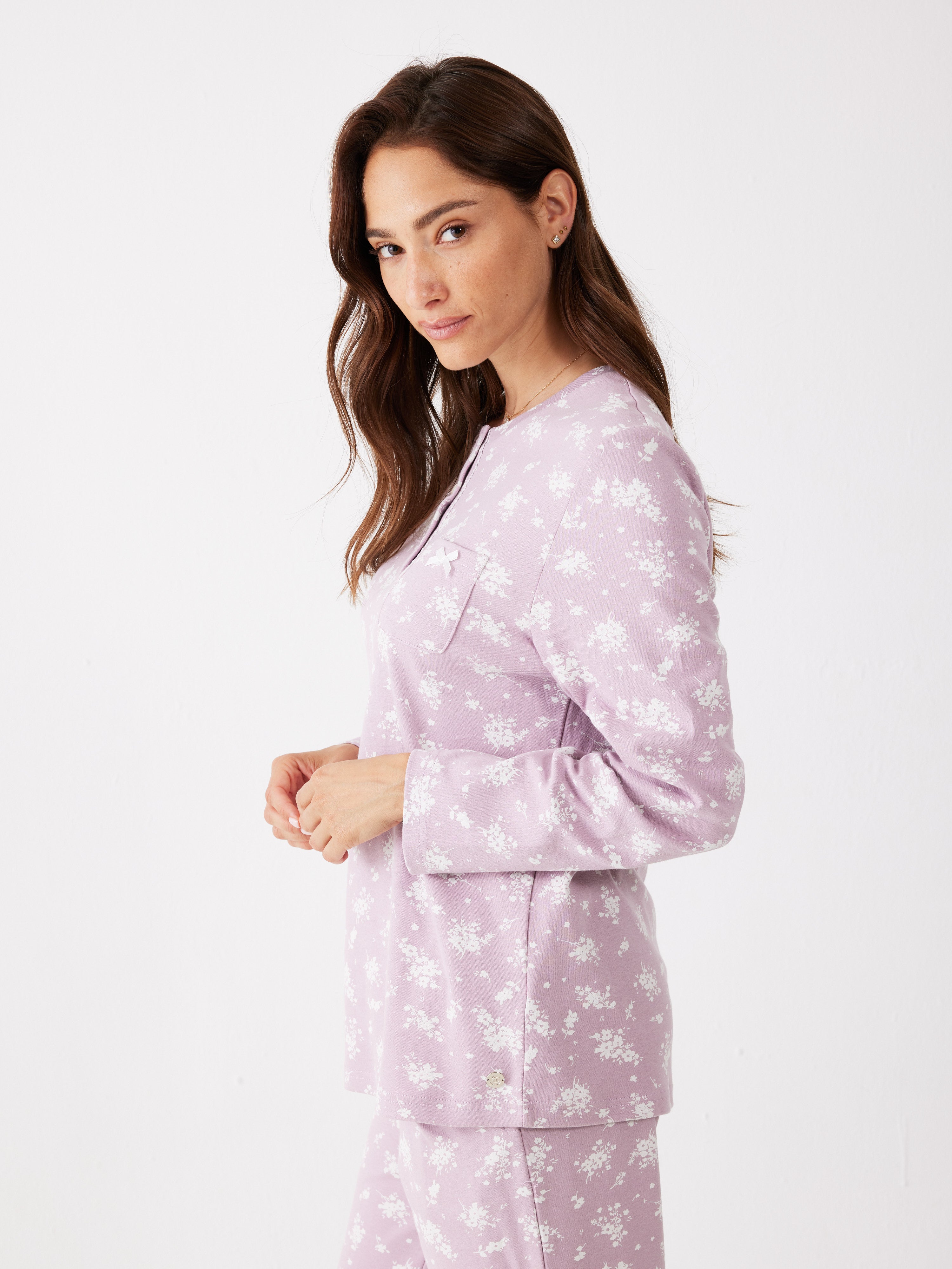 פיג'מה פרחים אינטרלוק - סגול מעושן