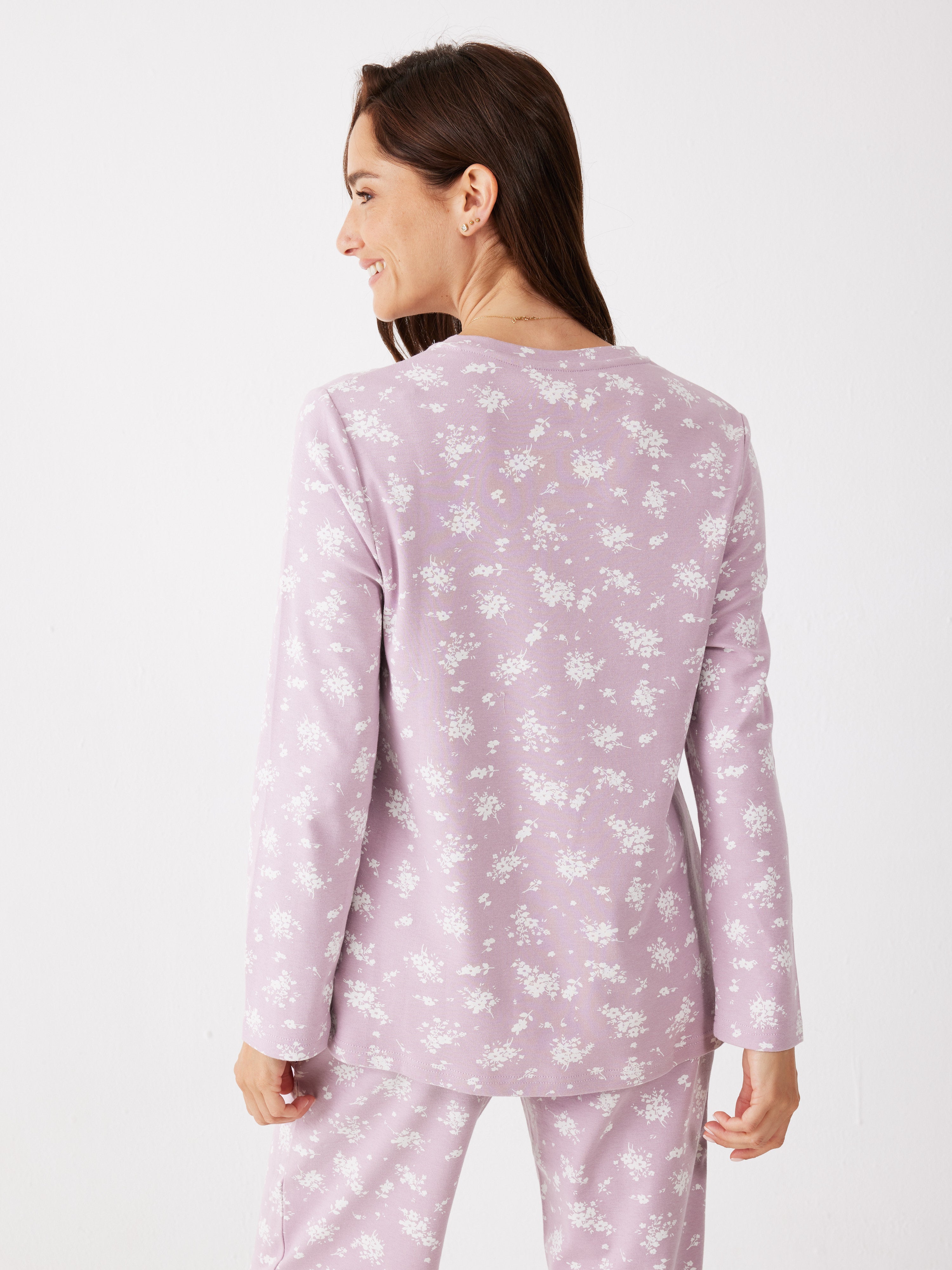 פיג'מה פרחים אינטרלוק - סגול מעושן