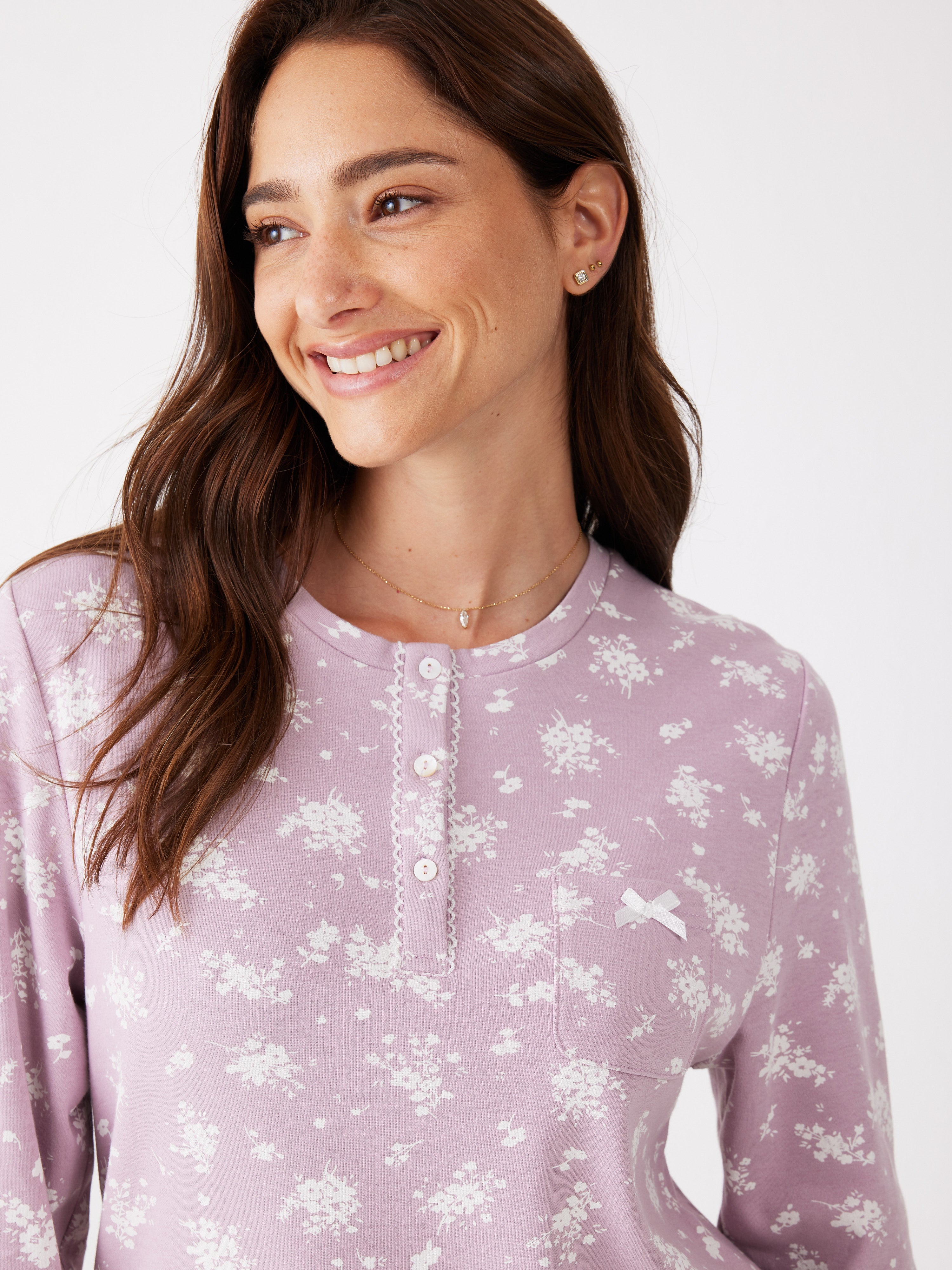 פיג'מה פרחים אינטרלוק - סגול מעושן