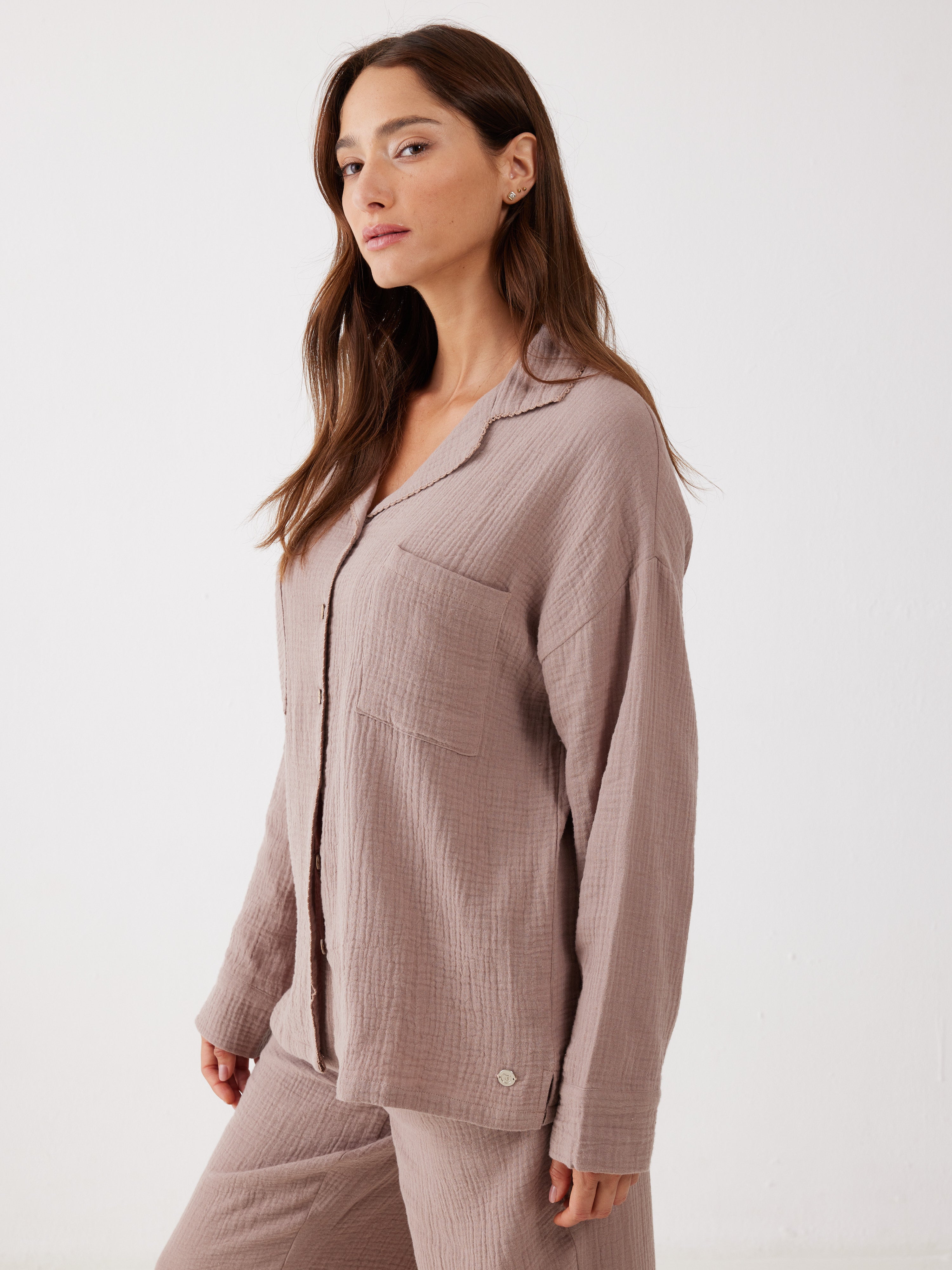 חליפה מכופתרת טטרה - קפה