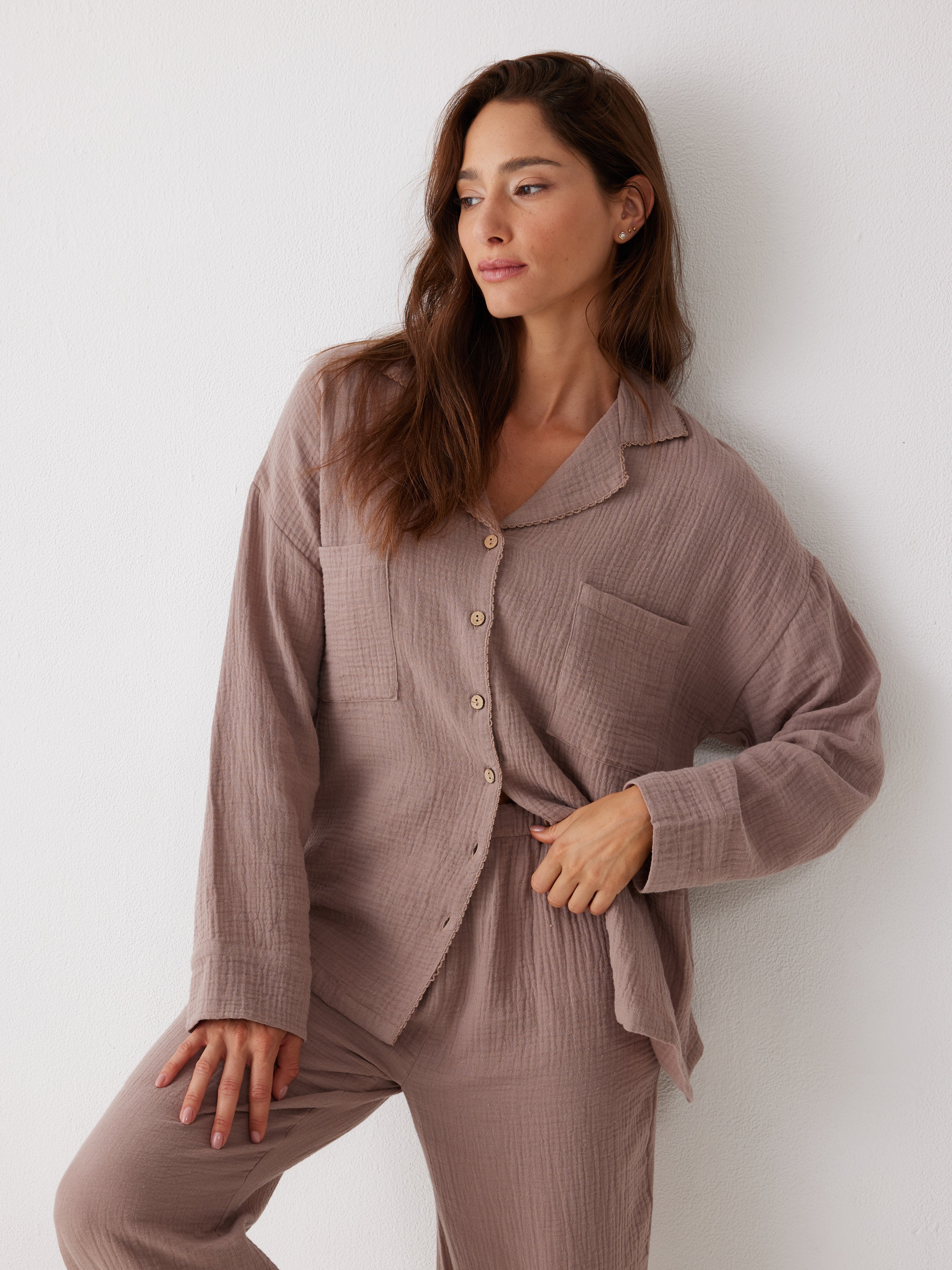 חליפה מכופתרת טטרה - קפה