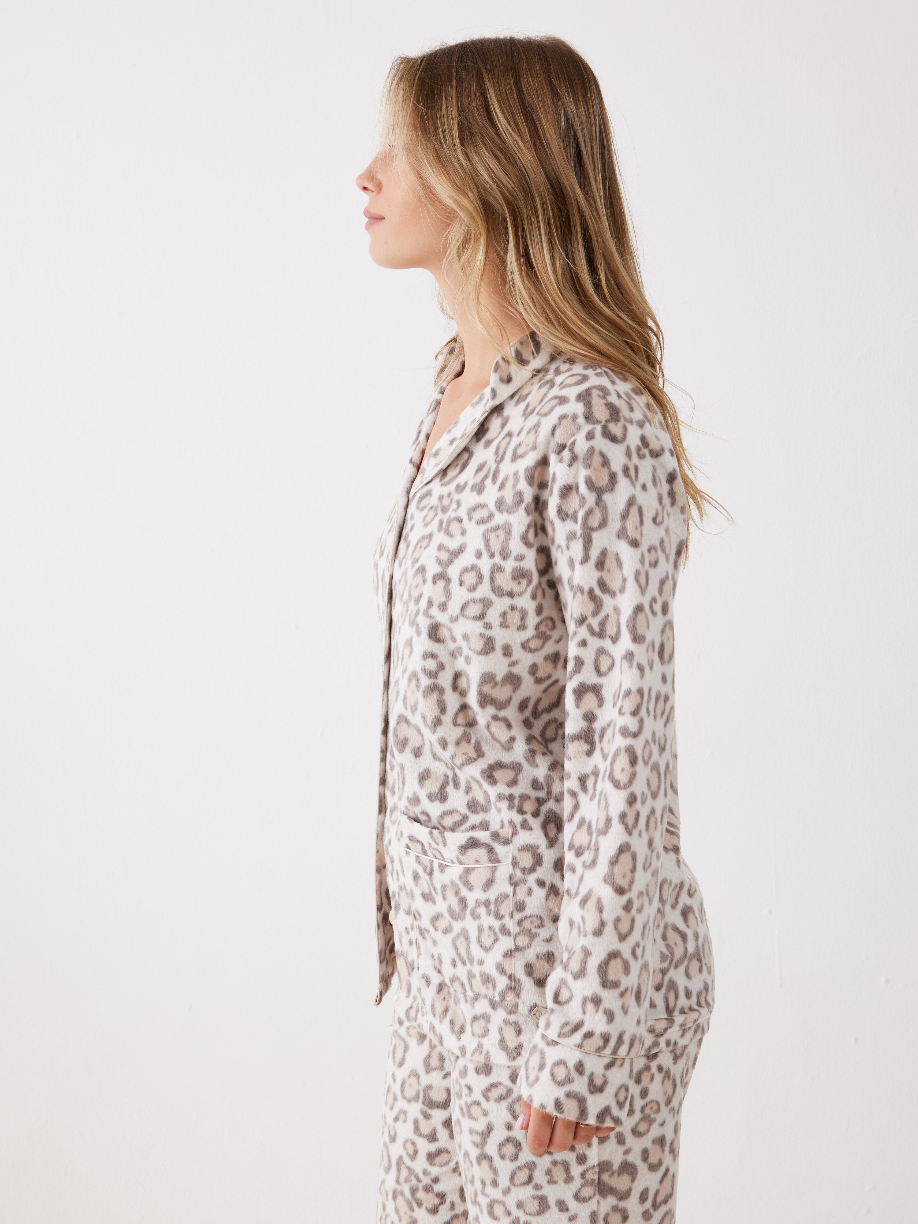 פיג'מה מנומרת מכופתרת מינק - בז