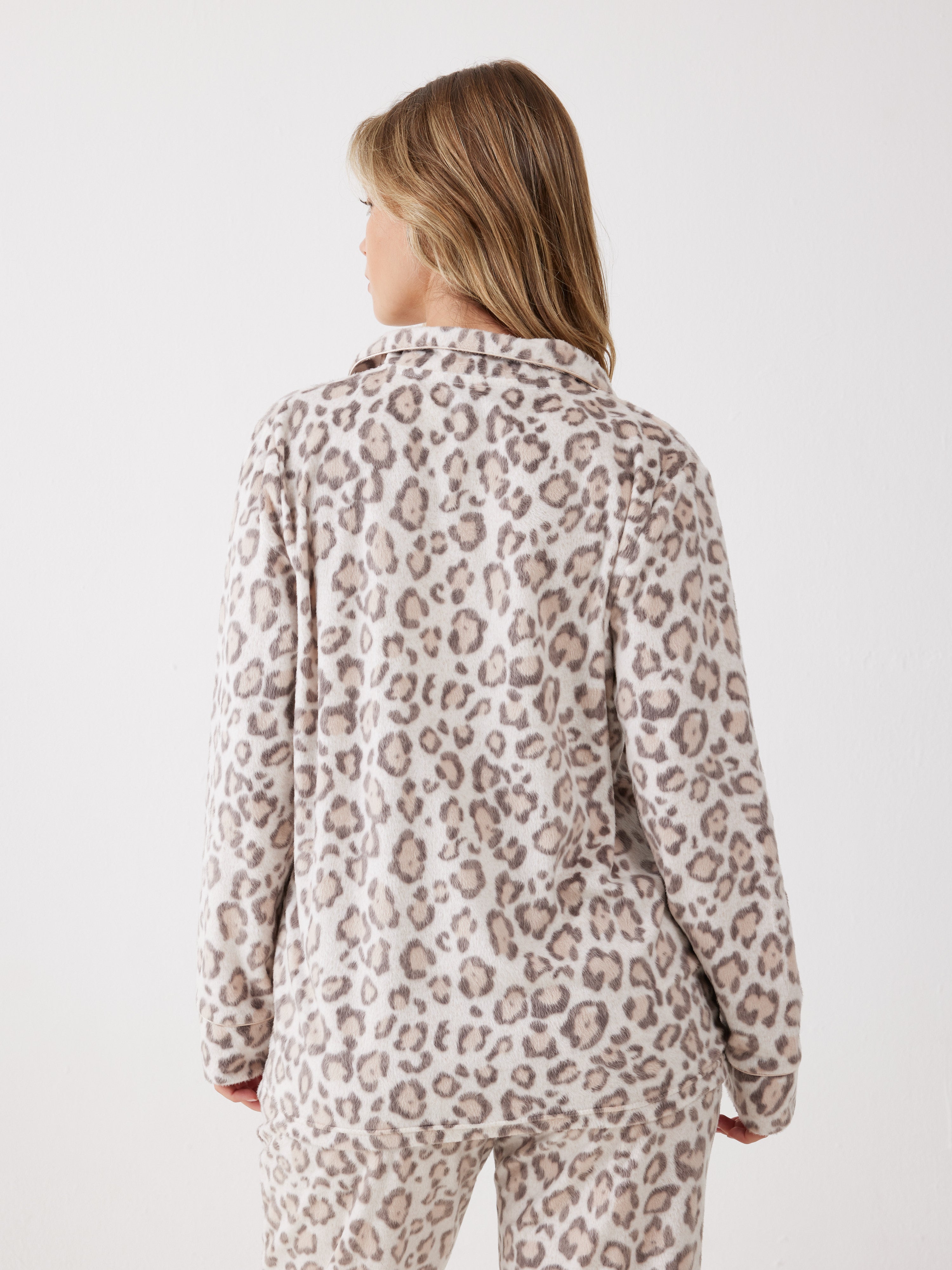 פיג'מה מנומרת מכופתרת מינק - בז