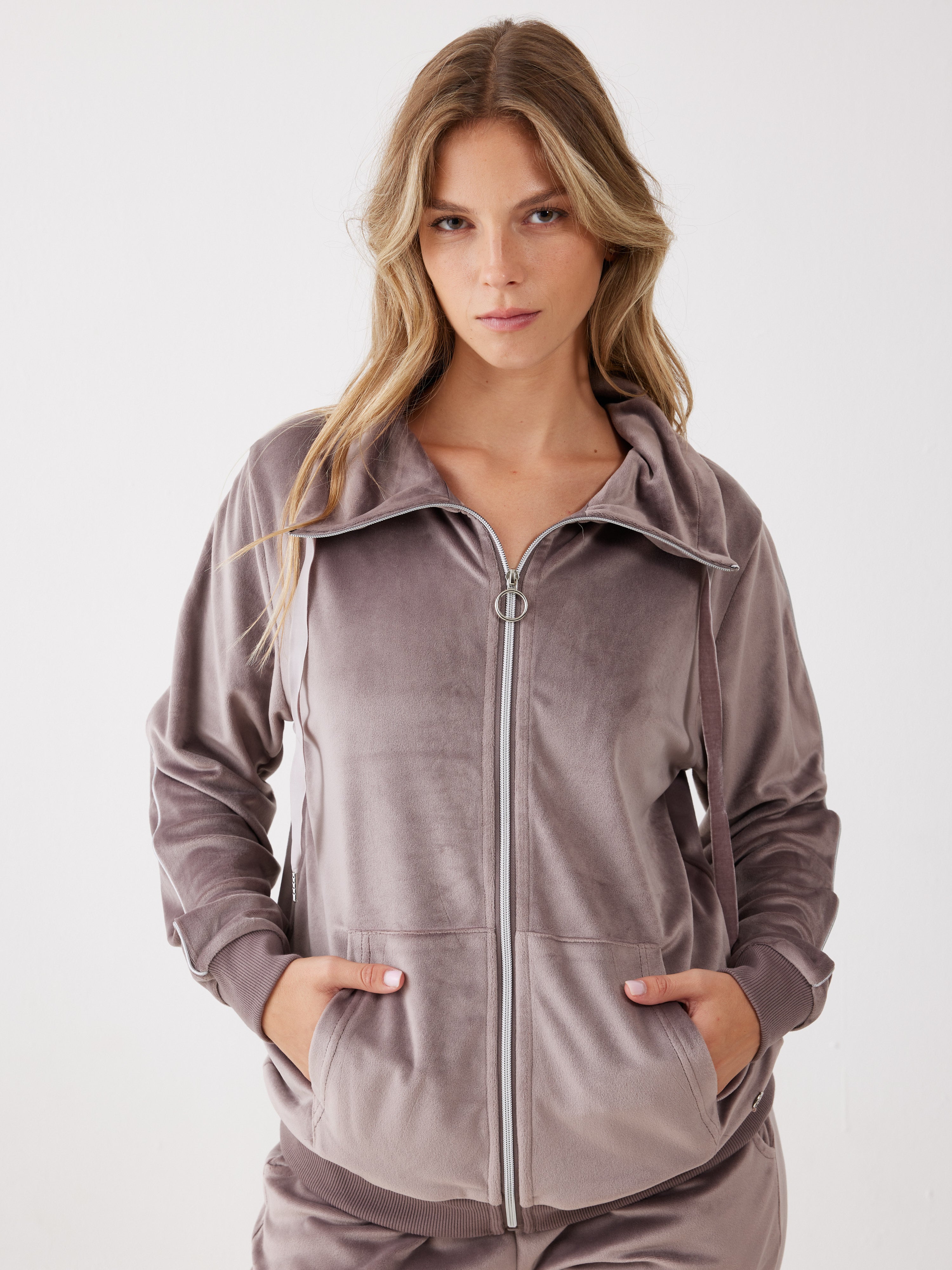 חליפת רוכסן פייפינג קטיפה - קפה