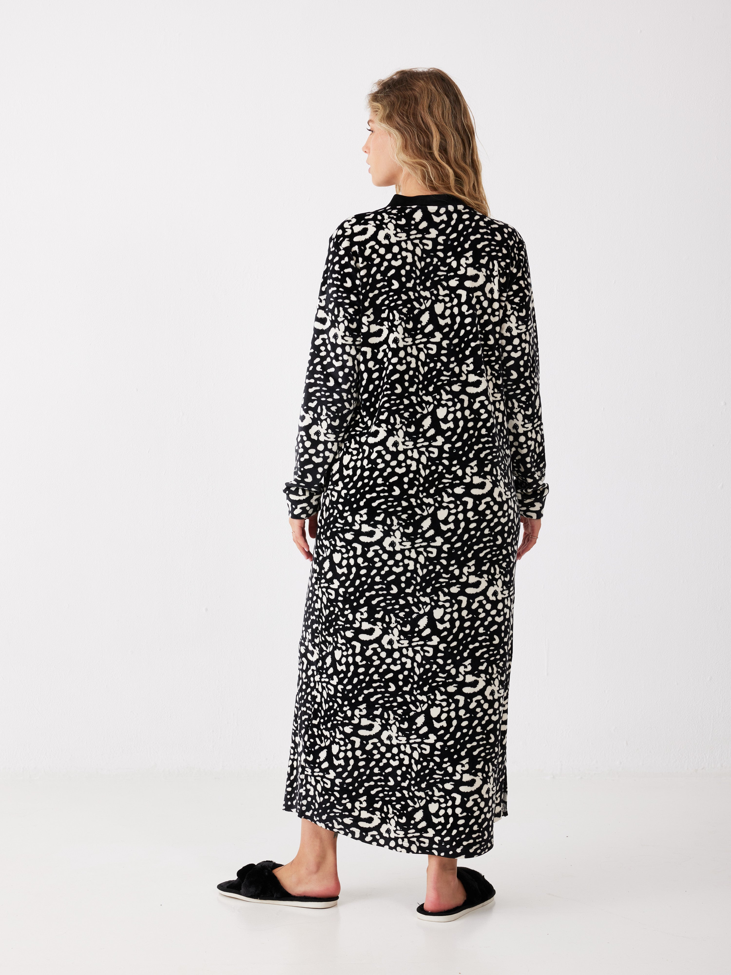 כותונת מנומרת קטיפה - שחור