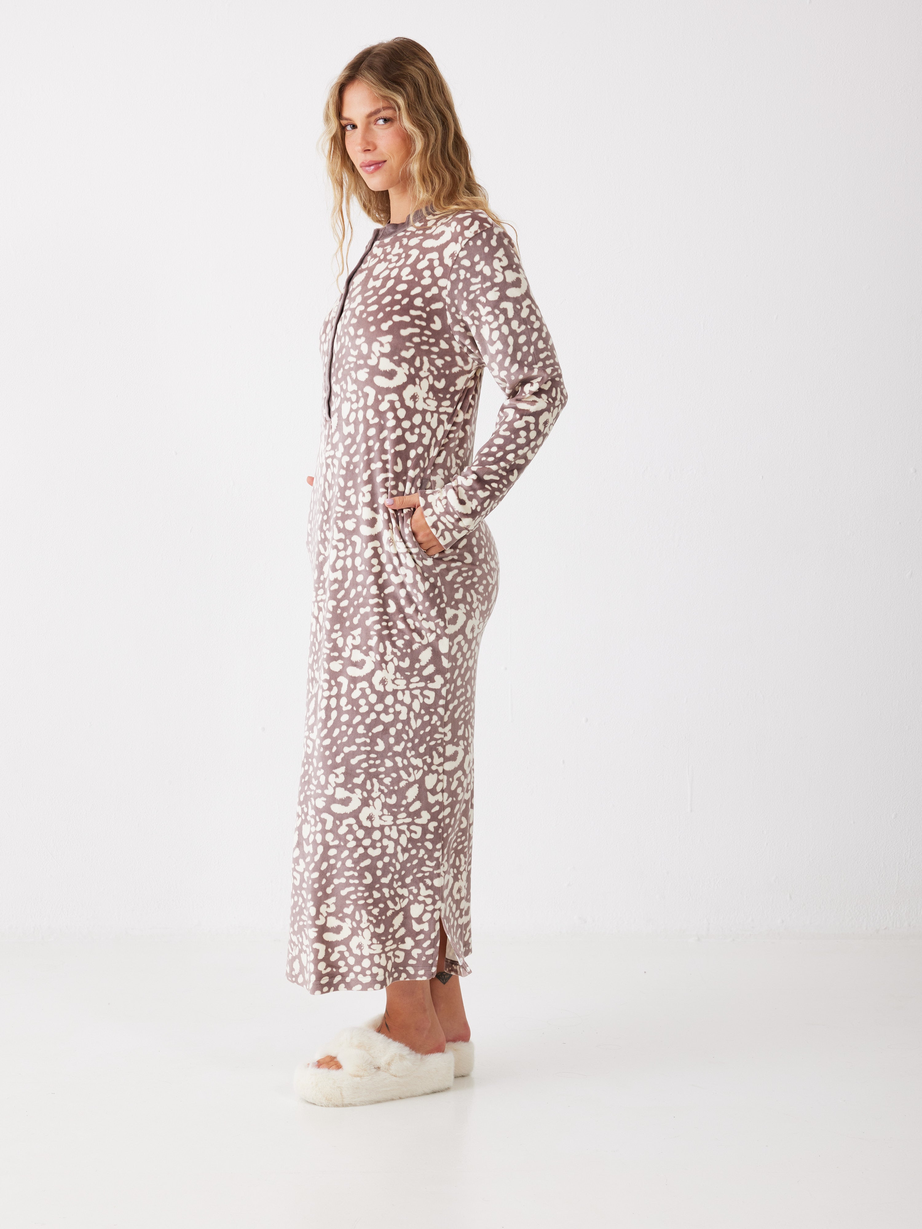 כותונת מנומרת קטיפה - קפה