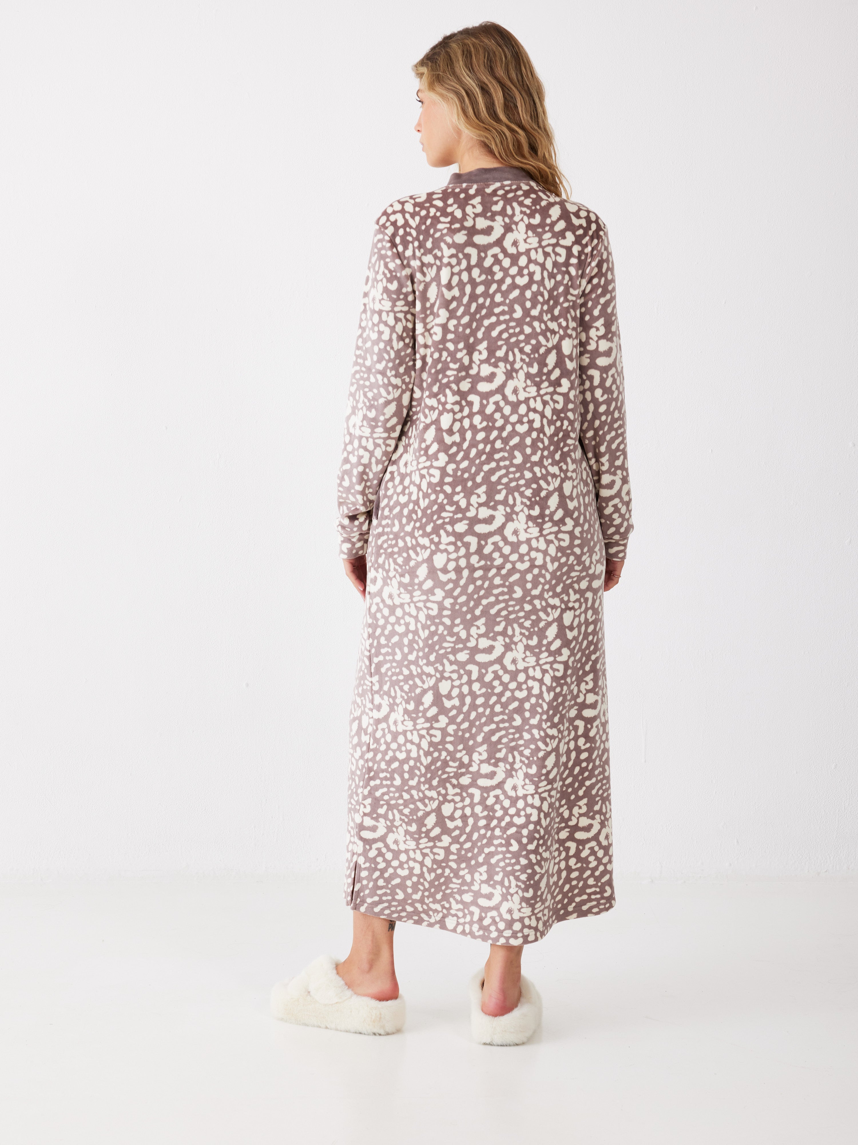 כותונת מנומרת קטיפה - קפה