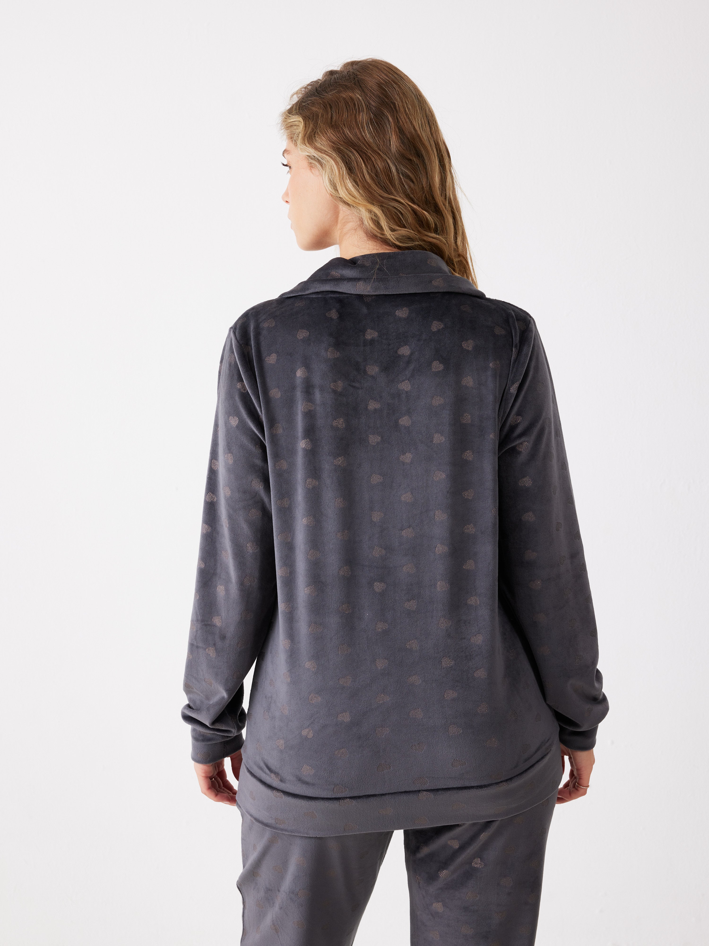 חליפת רוכסן לבבות קטיפה - אפור כהה