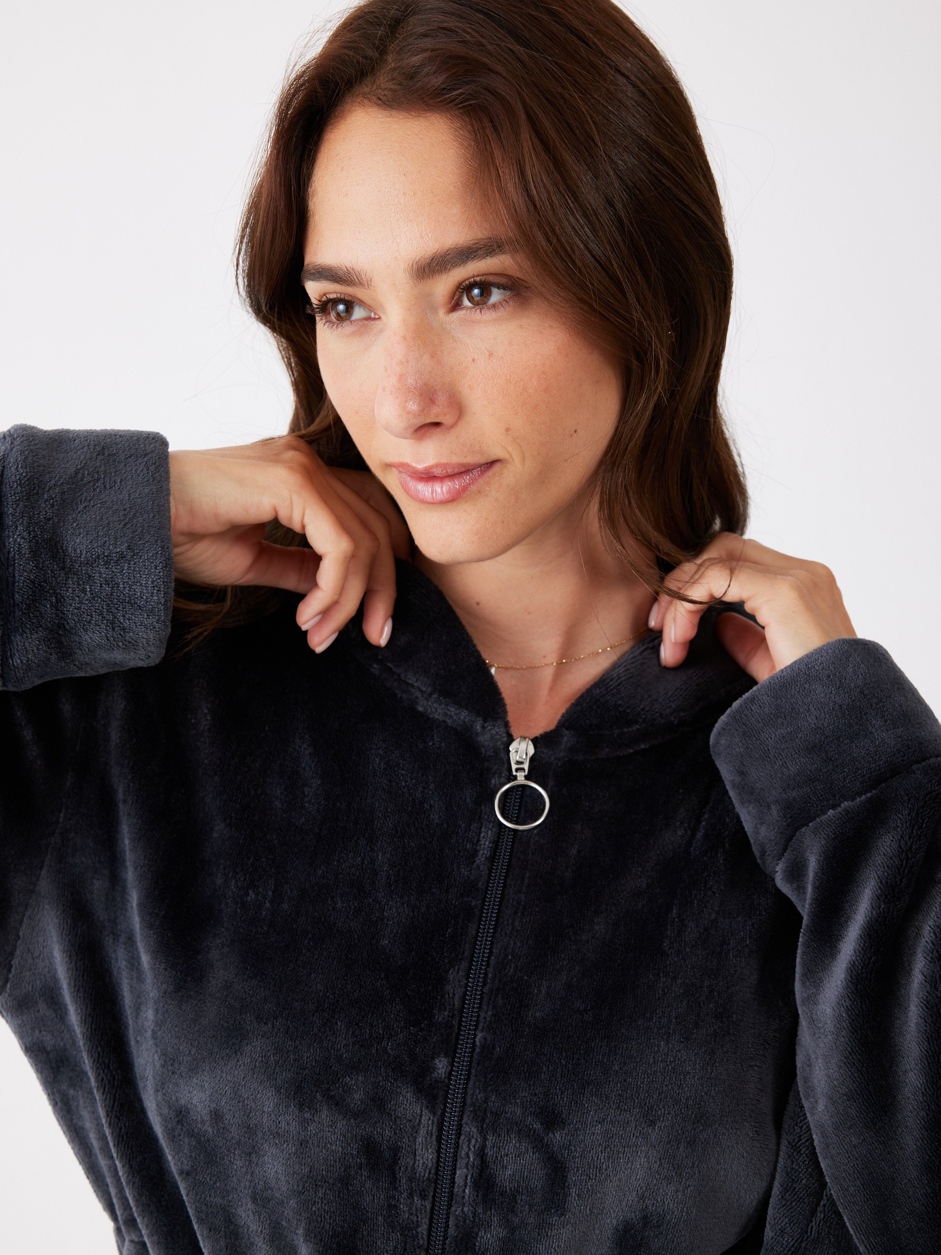 כותונת רוכסן פלאפי - אפור כהה