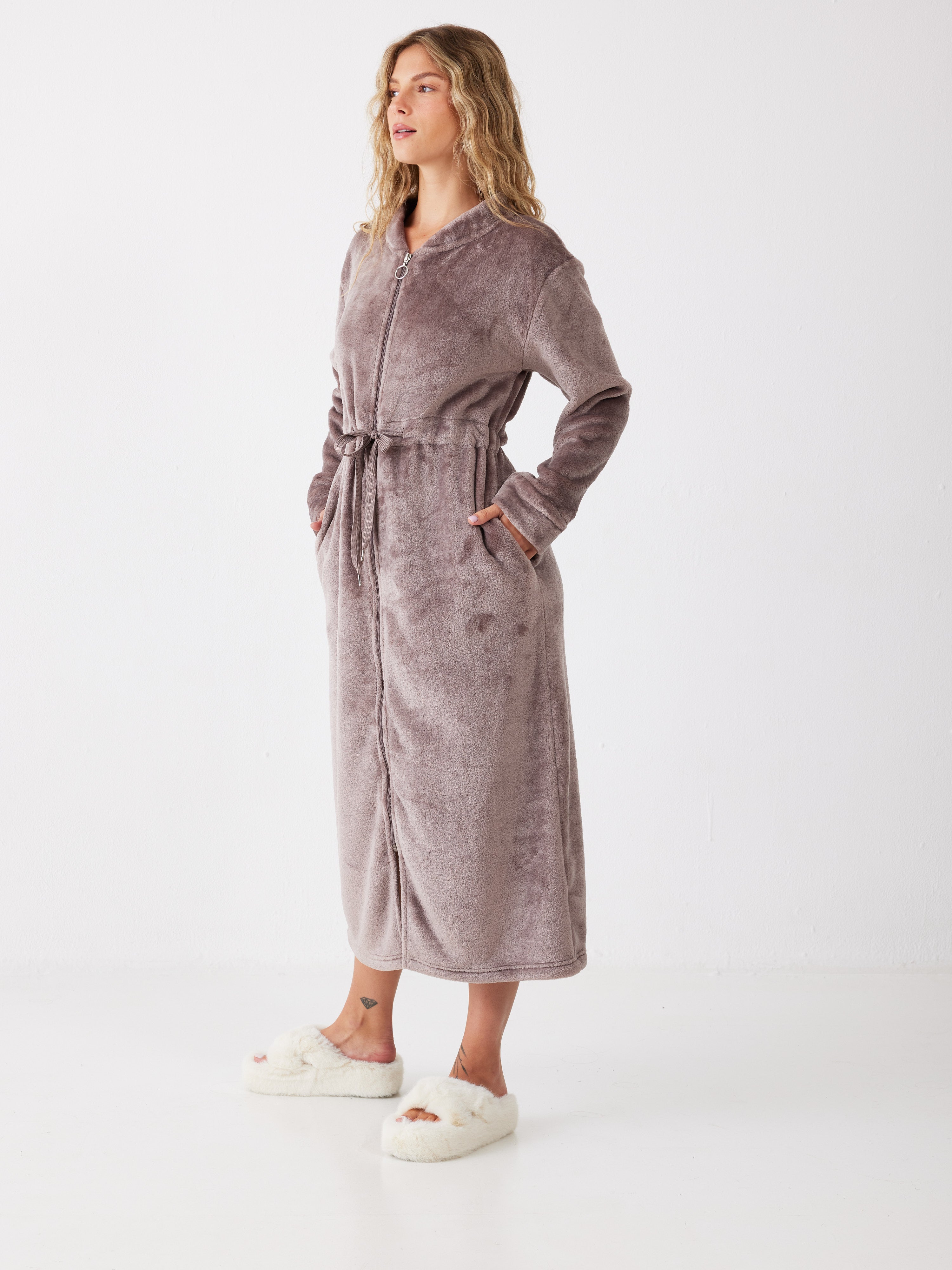 כותונת רוכסן פלאפי - קפה