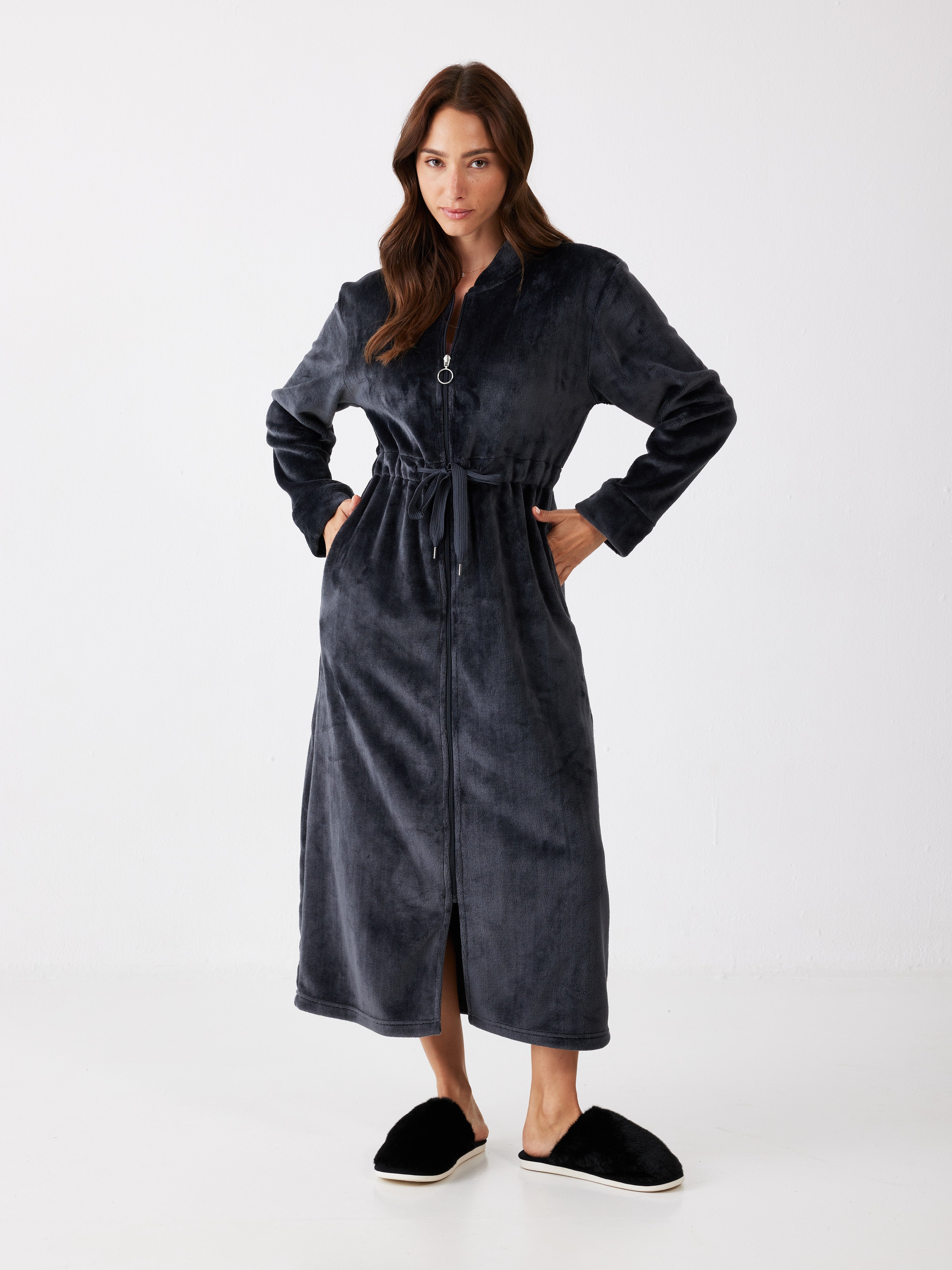 כותונת רוכסן פלאפי - אפור כהה