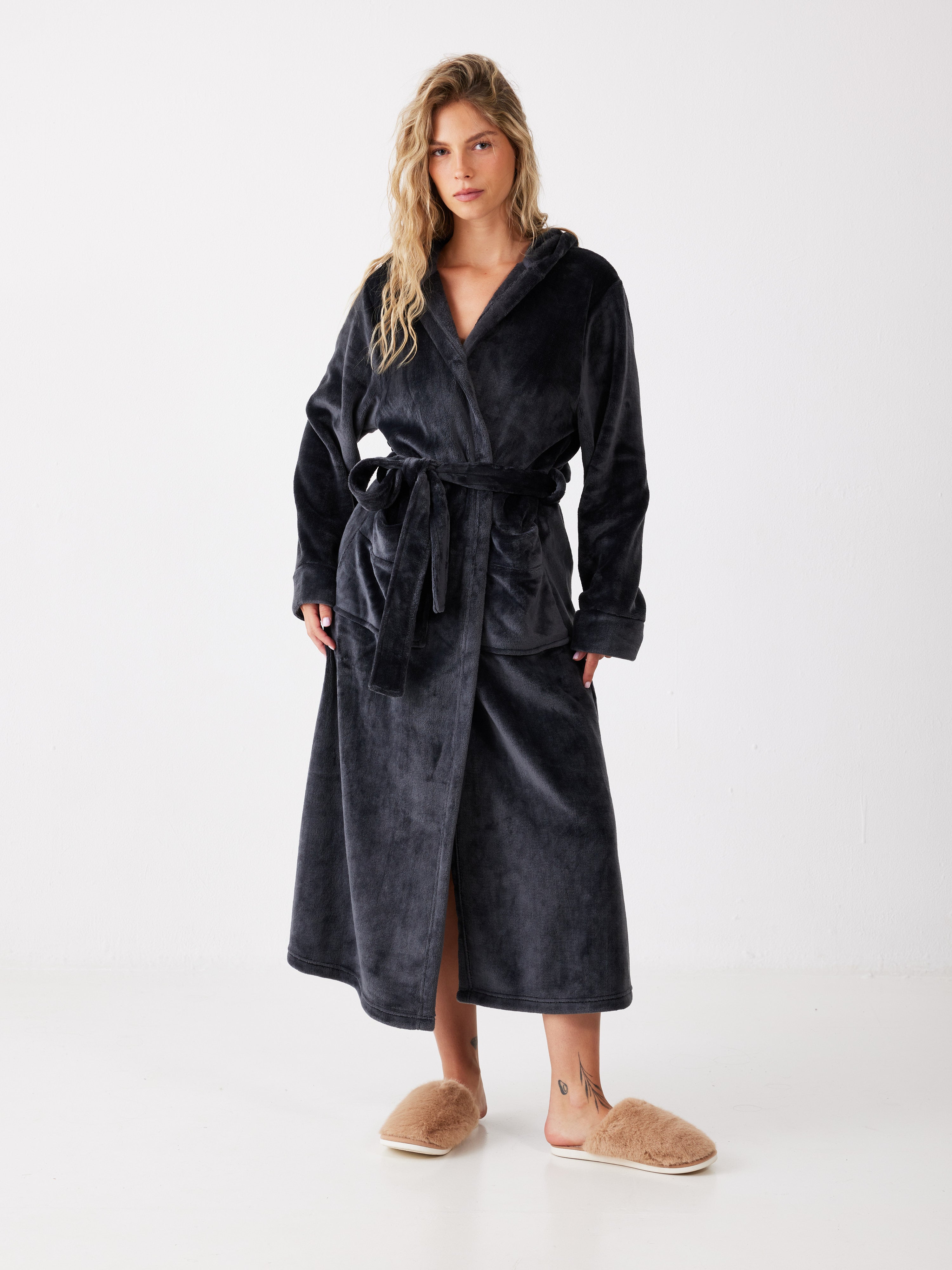 חלוק קפוצ'ון פלאפי - אפור כהה