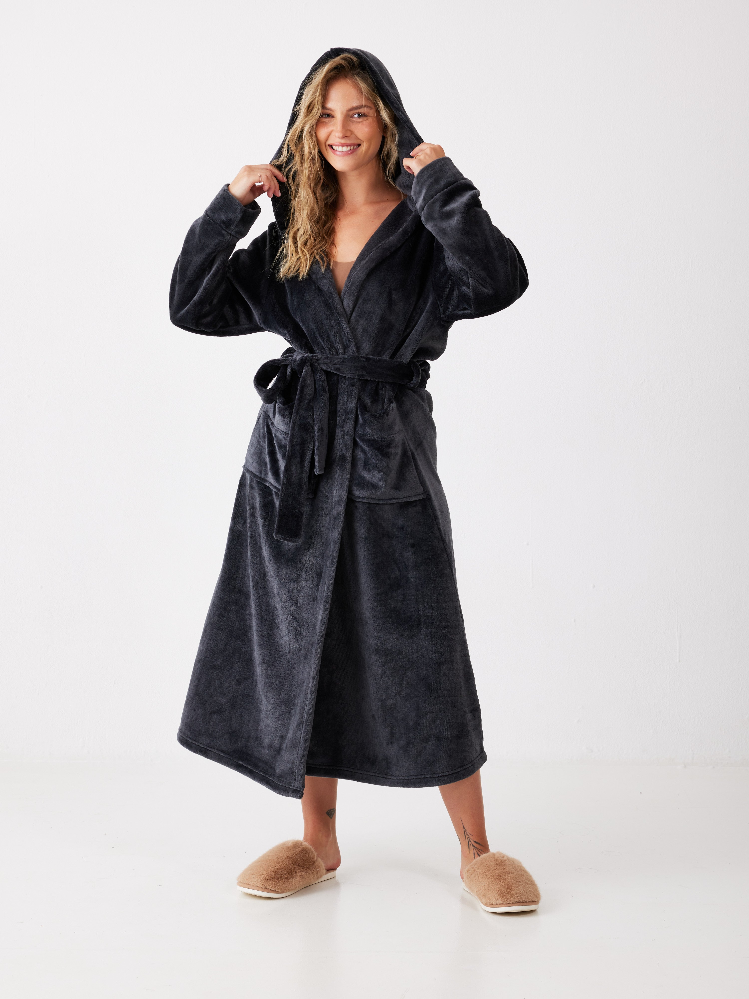 חלוק קפוצ'ון פלאפי - אפור כהה