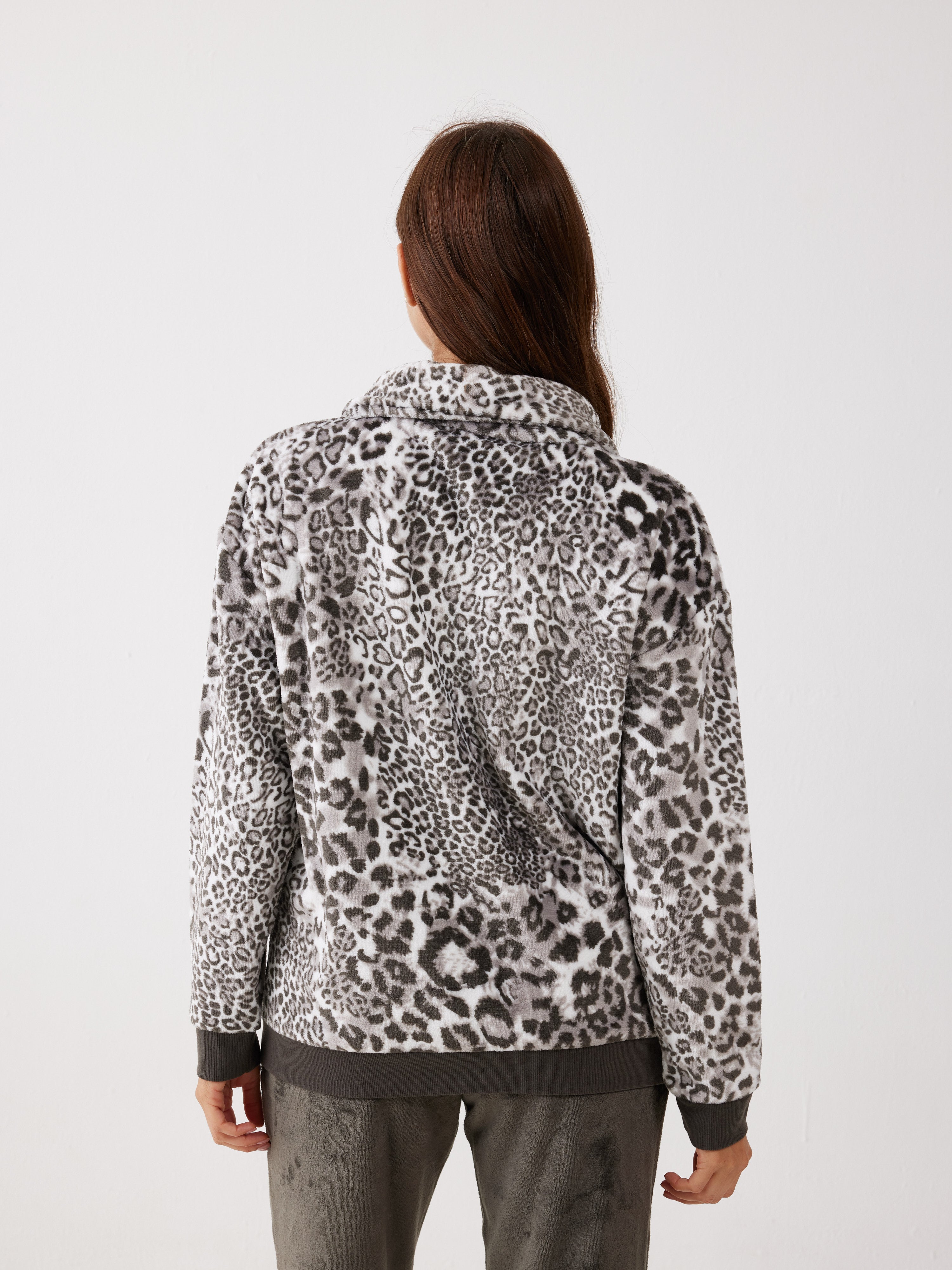 פיג'מה מנומרת רוכסן פלאפי - אפור