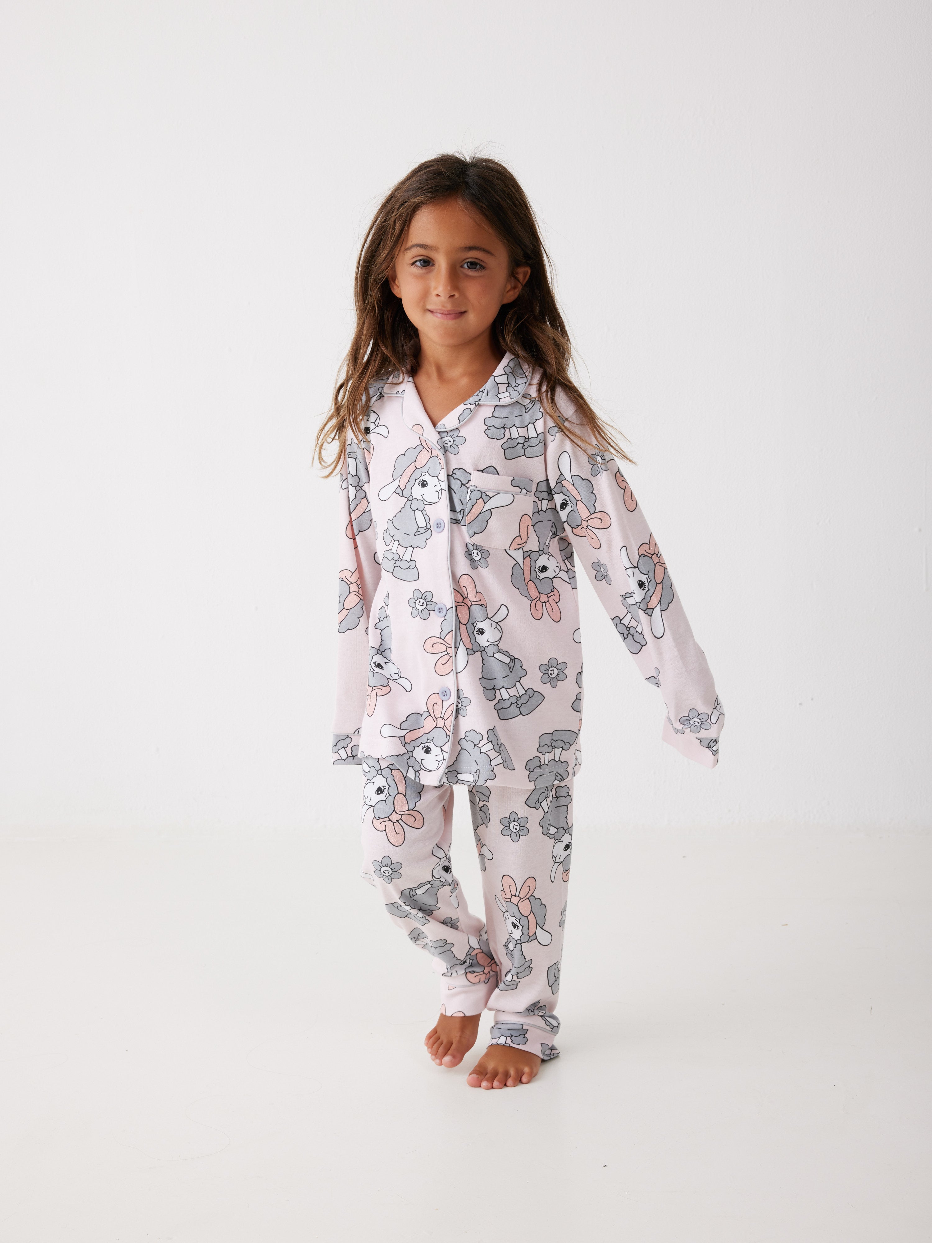 פיג'מה ילדות פיפה מכופתרת - ורוד