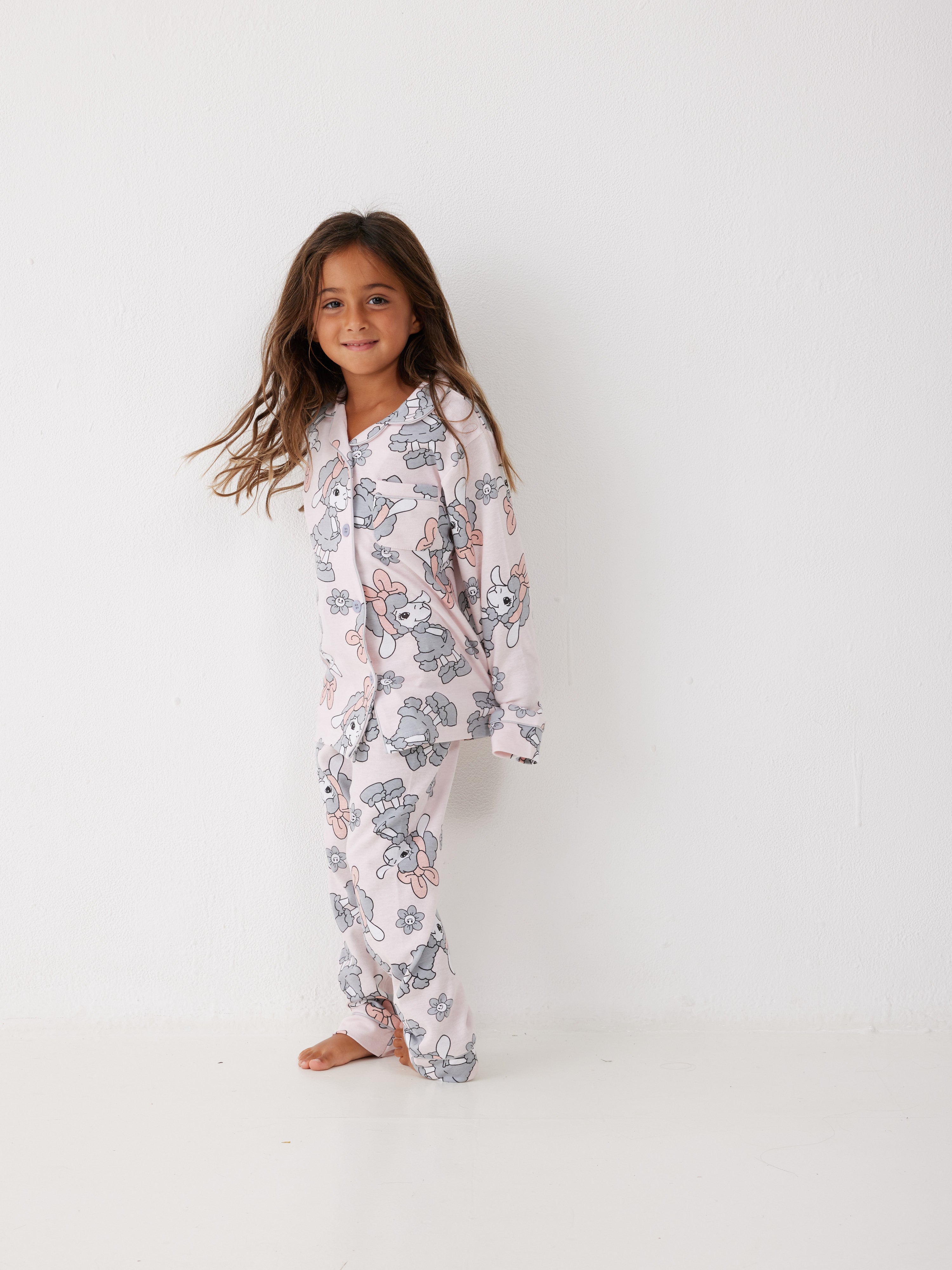 פיג'מה ילדות פיפה מכופתרת - ורוד