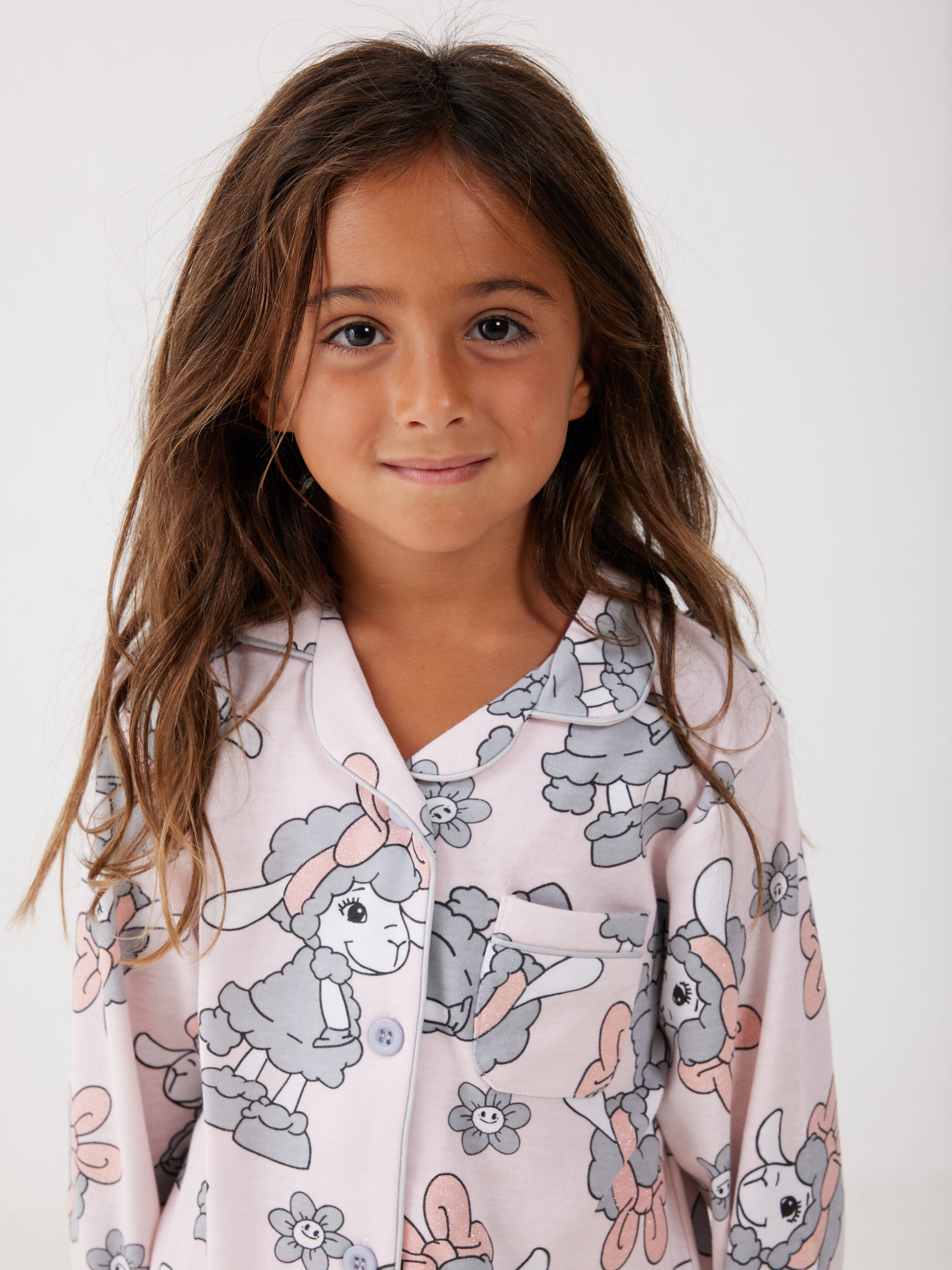 פיג'מה ילדות פיפה מכופתרת - ורוד