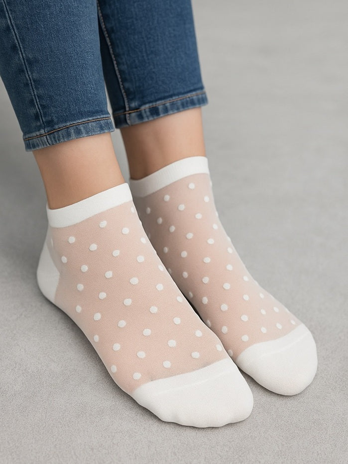 שני זוגות קרסוליות שקופות עיגולים - לבן