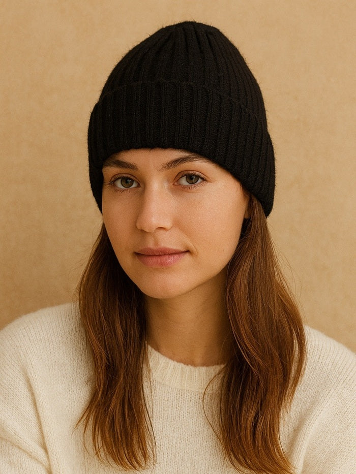 כובע צמר חלק - שחור