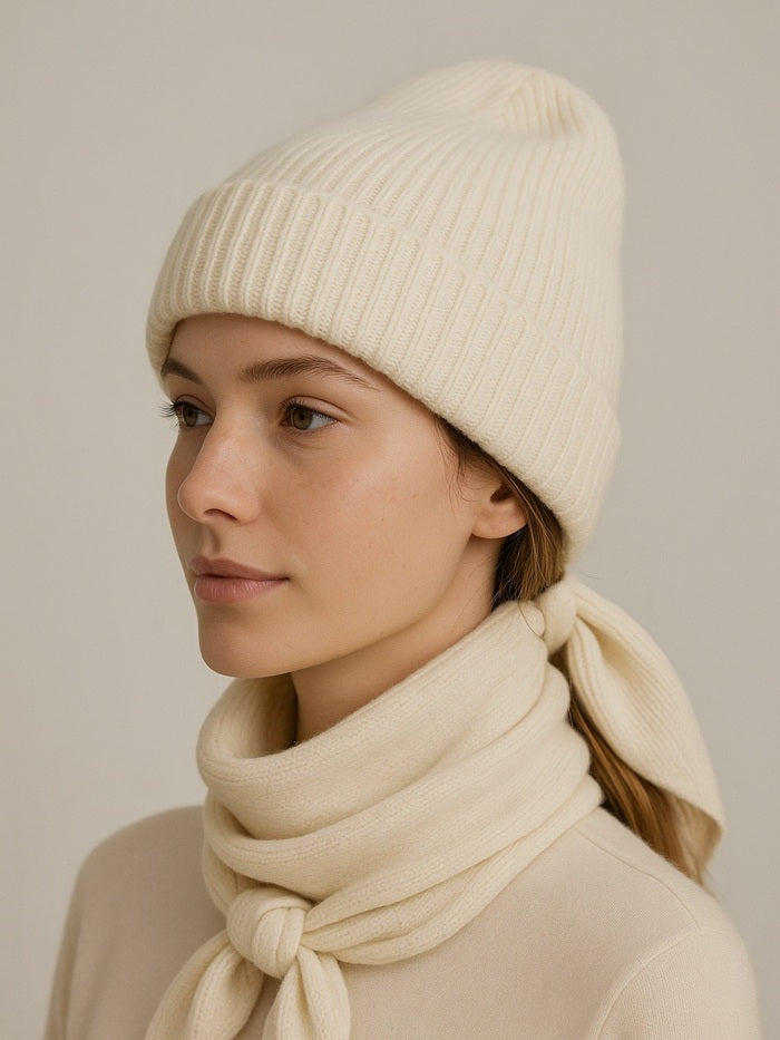 כובע צמר חלק - שמנת