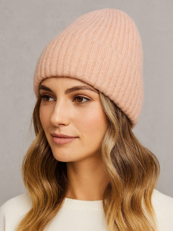 כובע צמר חלק - ורוד