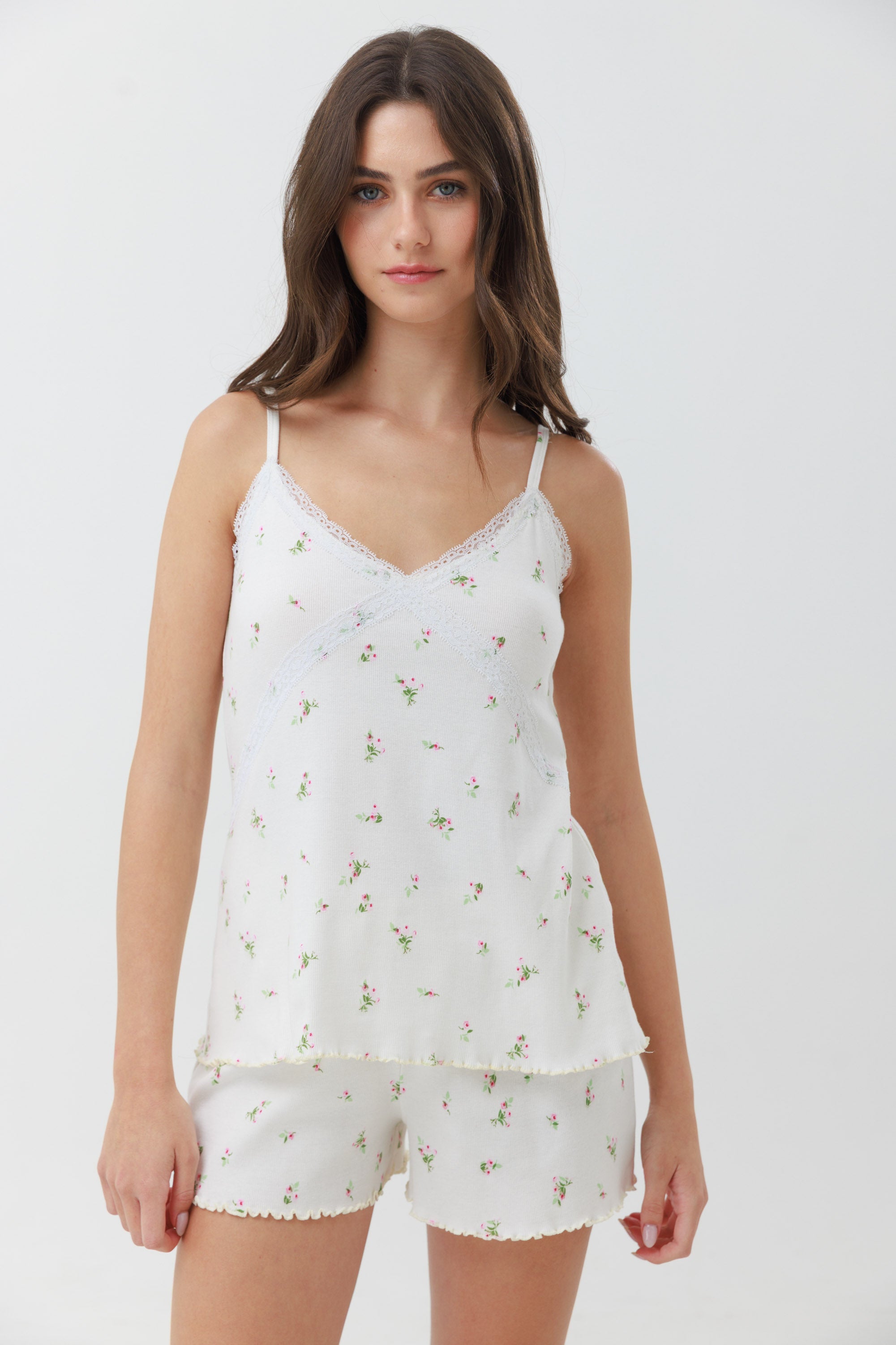 פיג'מה גופייה ריב - שמנת