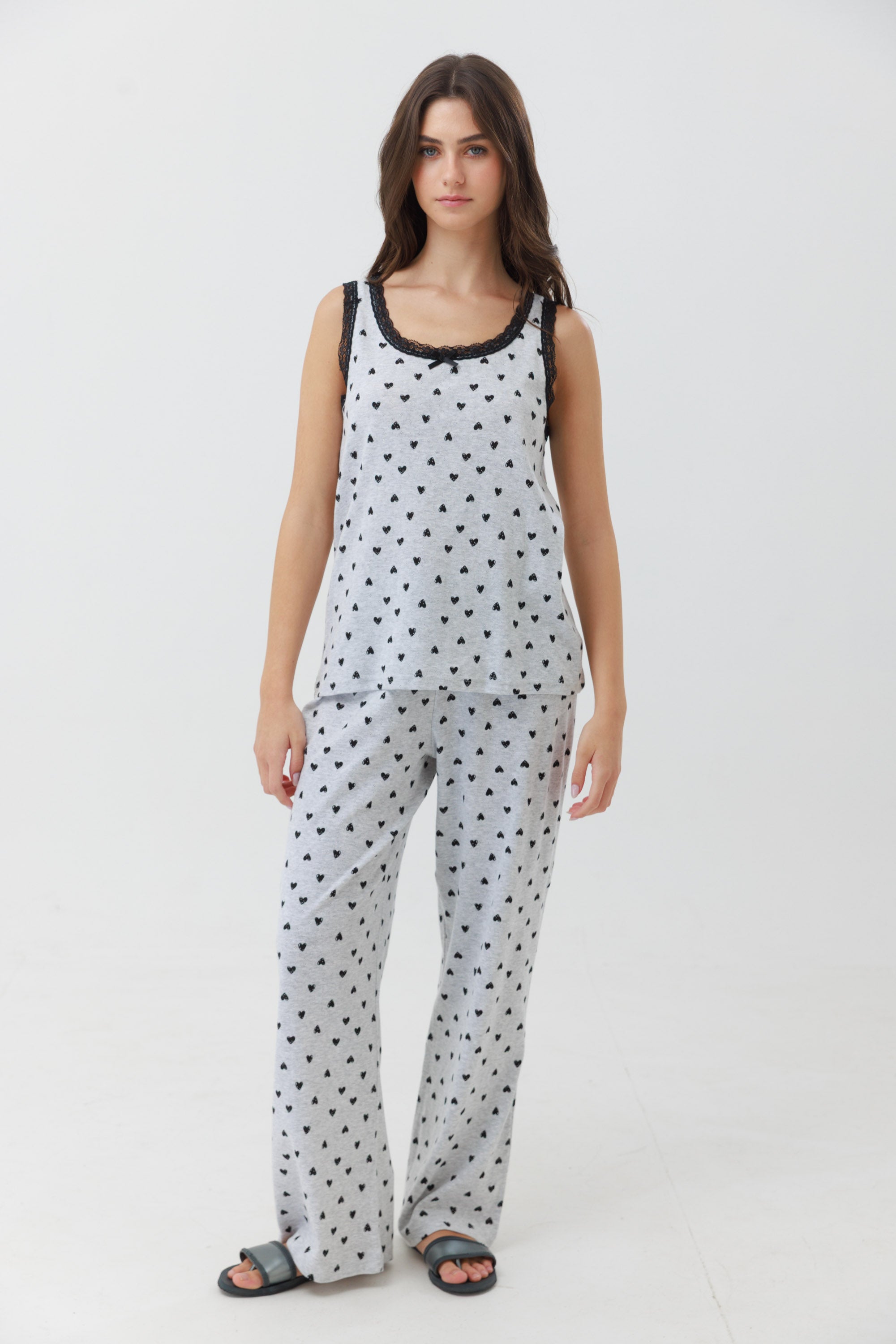 פיג'מה גופייה מ.ארוך פוינטל - אפור מלאנז