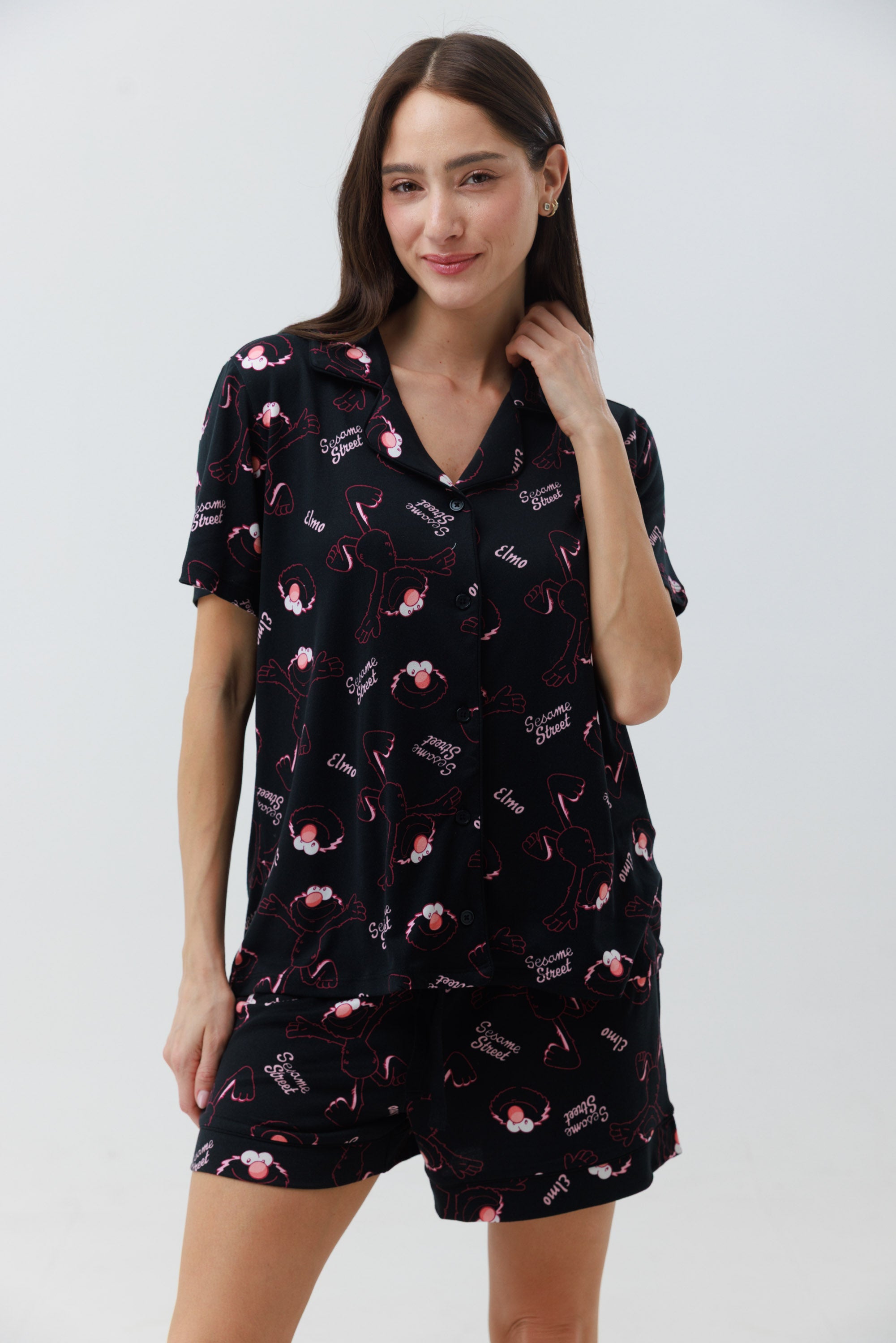 פיג'מה מכופתרת קצרה יאמי - שחור