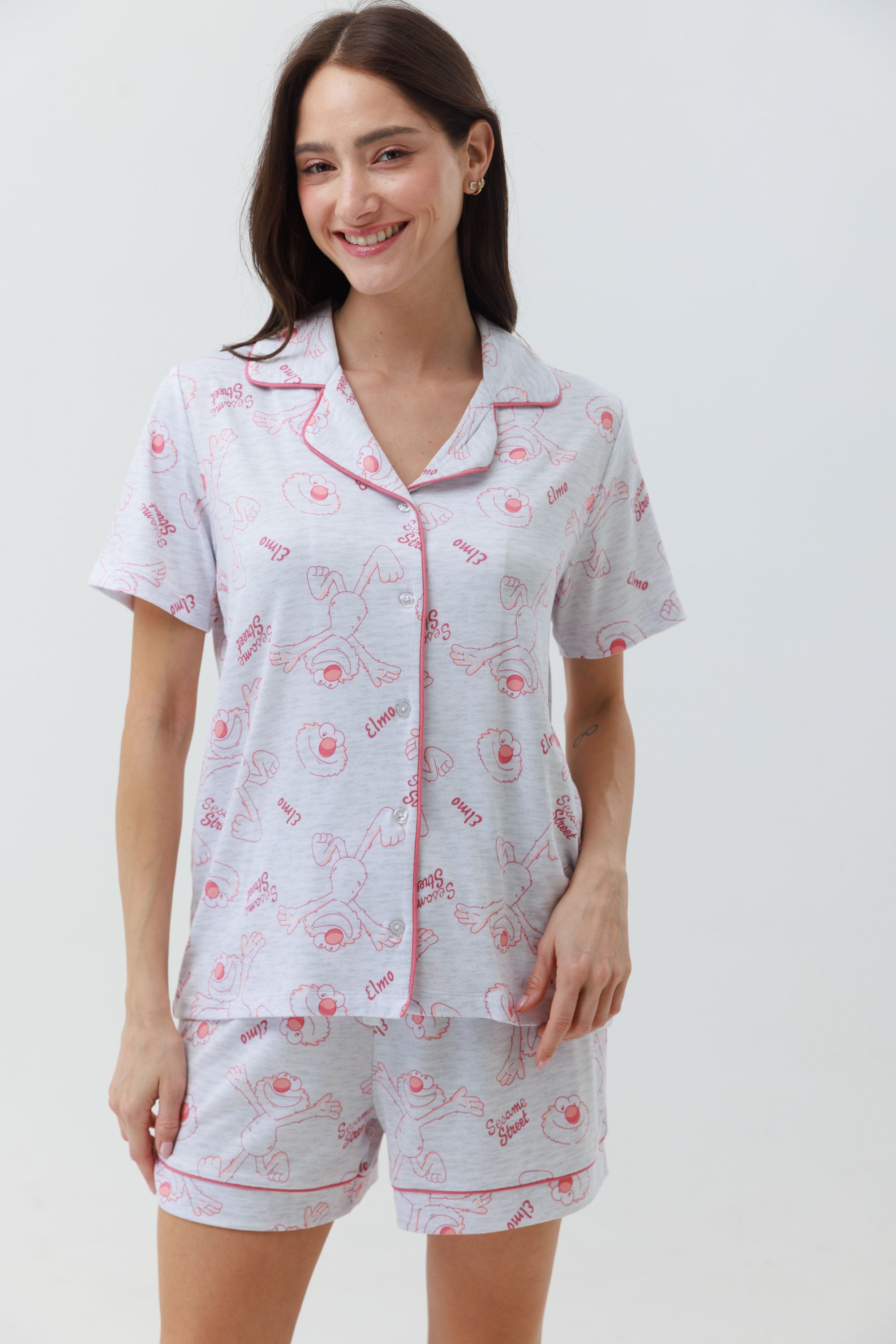 פיג'מה מכופתרת קצרה יאמי -אפור מלאנז