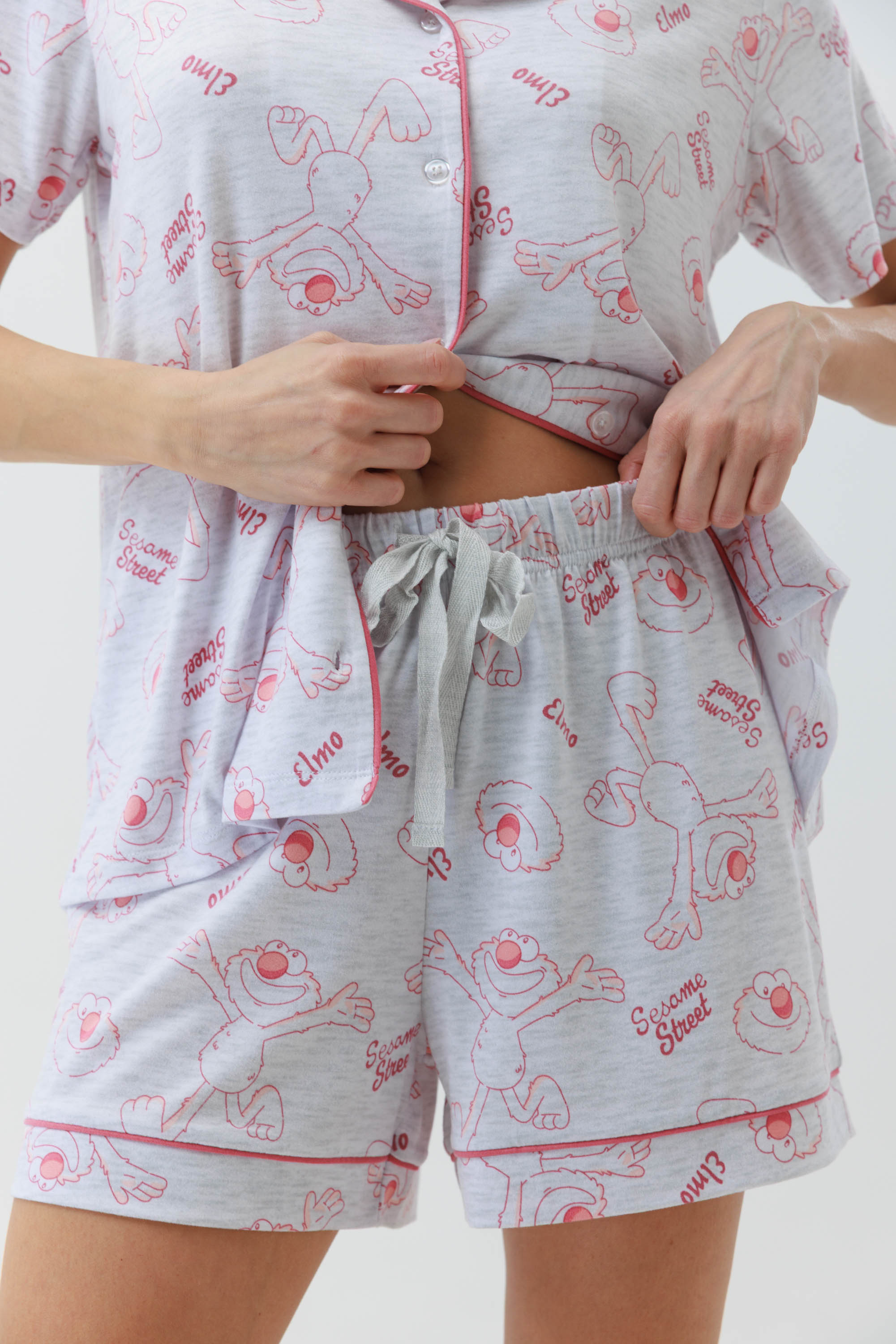 פיג'מה מכופתרת קצרה יאמי -אפור מלאנז