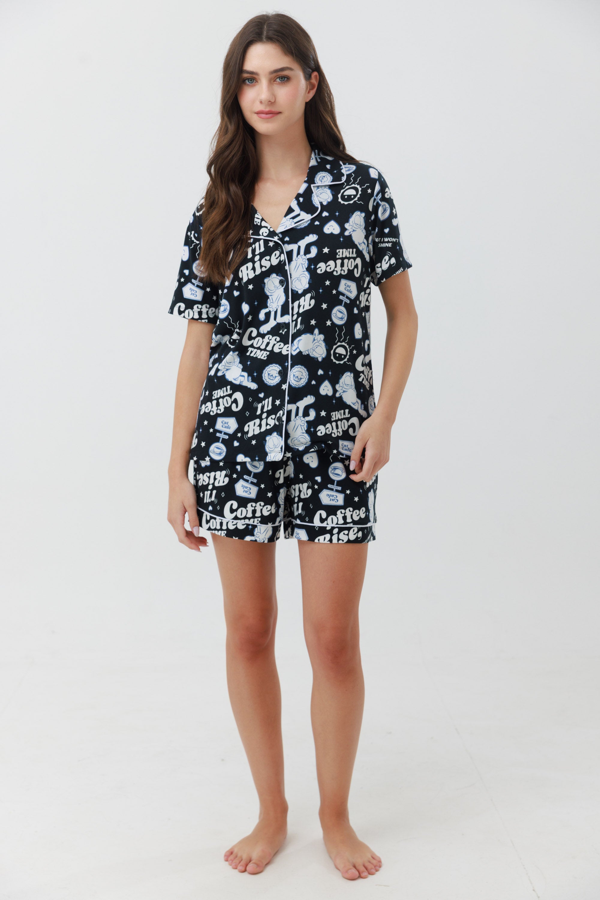 פיג'מה מכופתרת קצרה יאמי - שחור