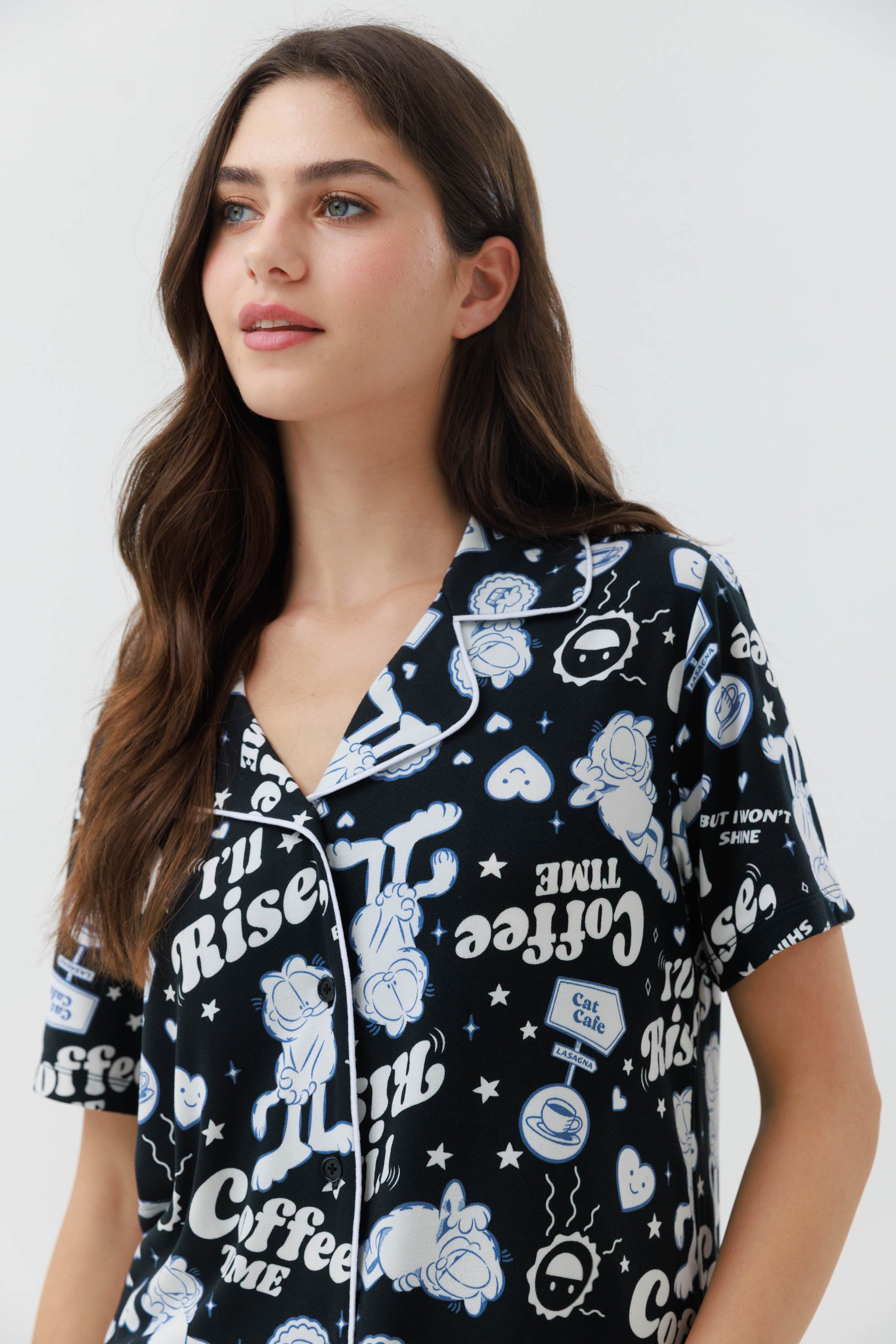 פיג'מה מכופתרת קצרה יאמי - שחור