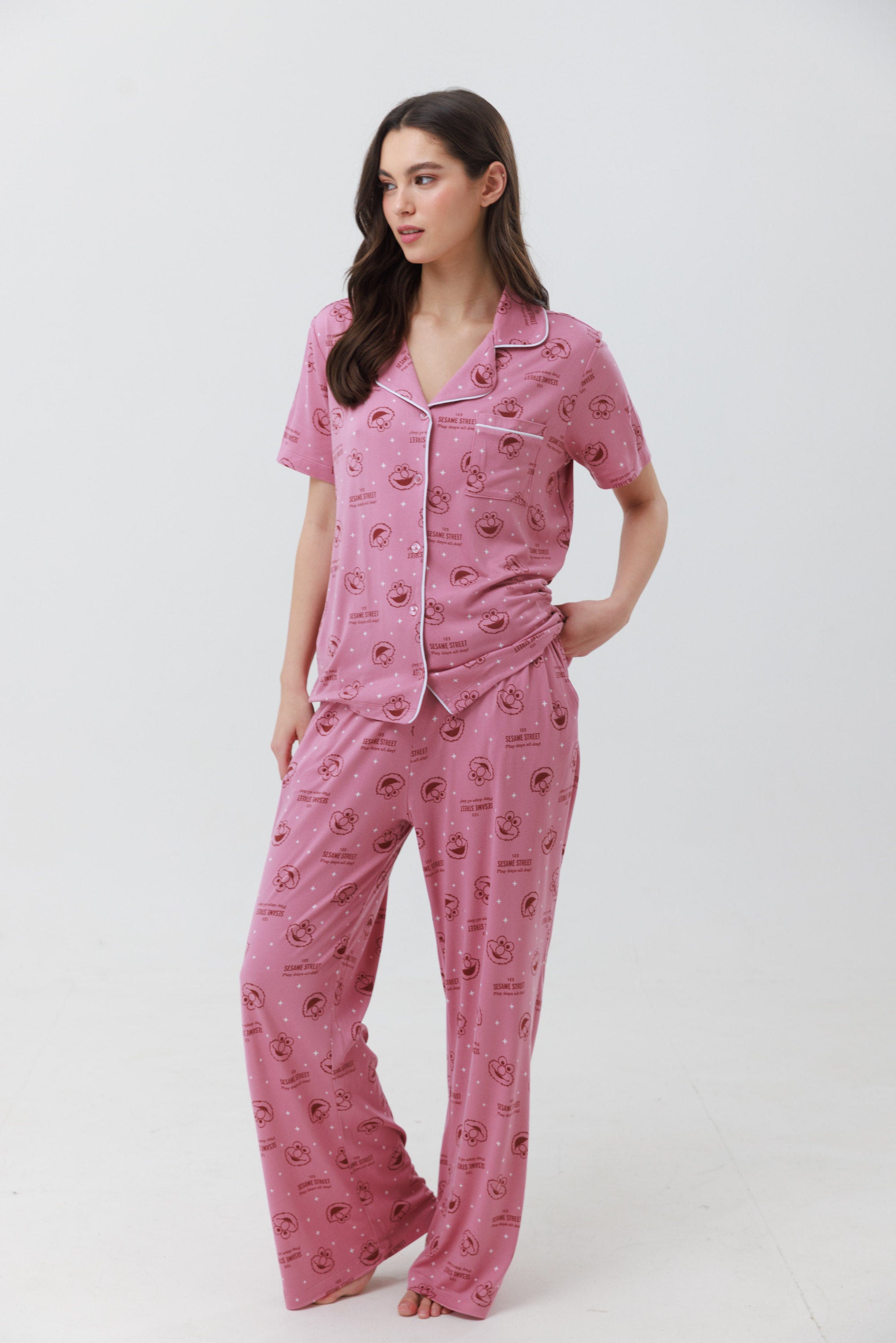 פיג'מה מכופתרת ארוכה יאמי - ורוד מעושן