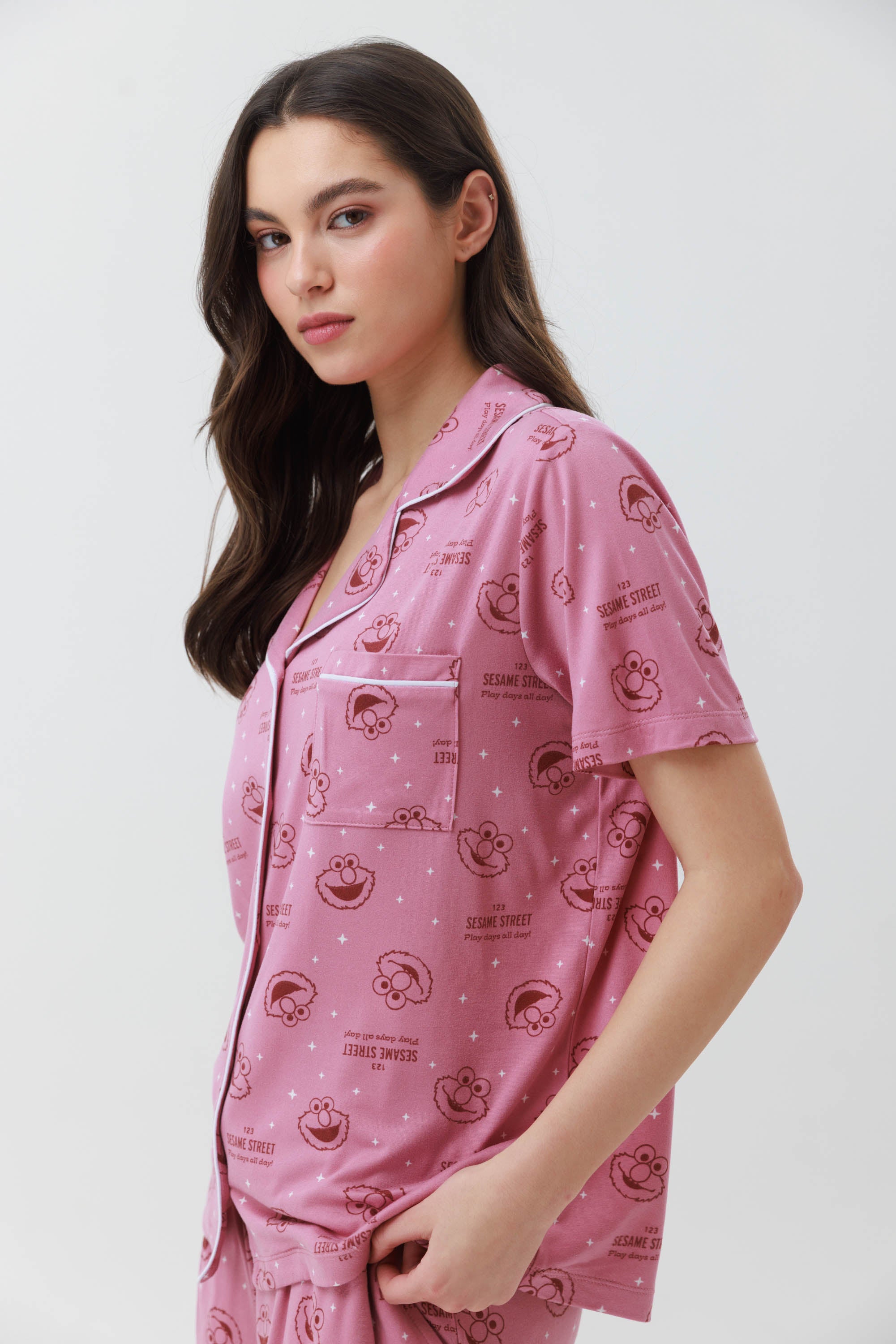 פיג'מה מכופתרת ארוכה יאמי - ורוד מעושן