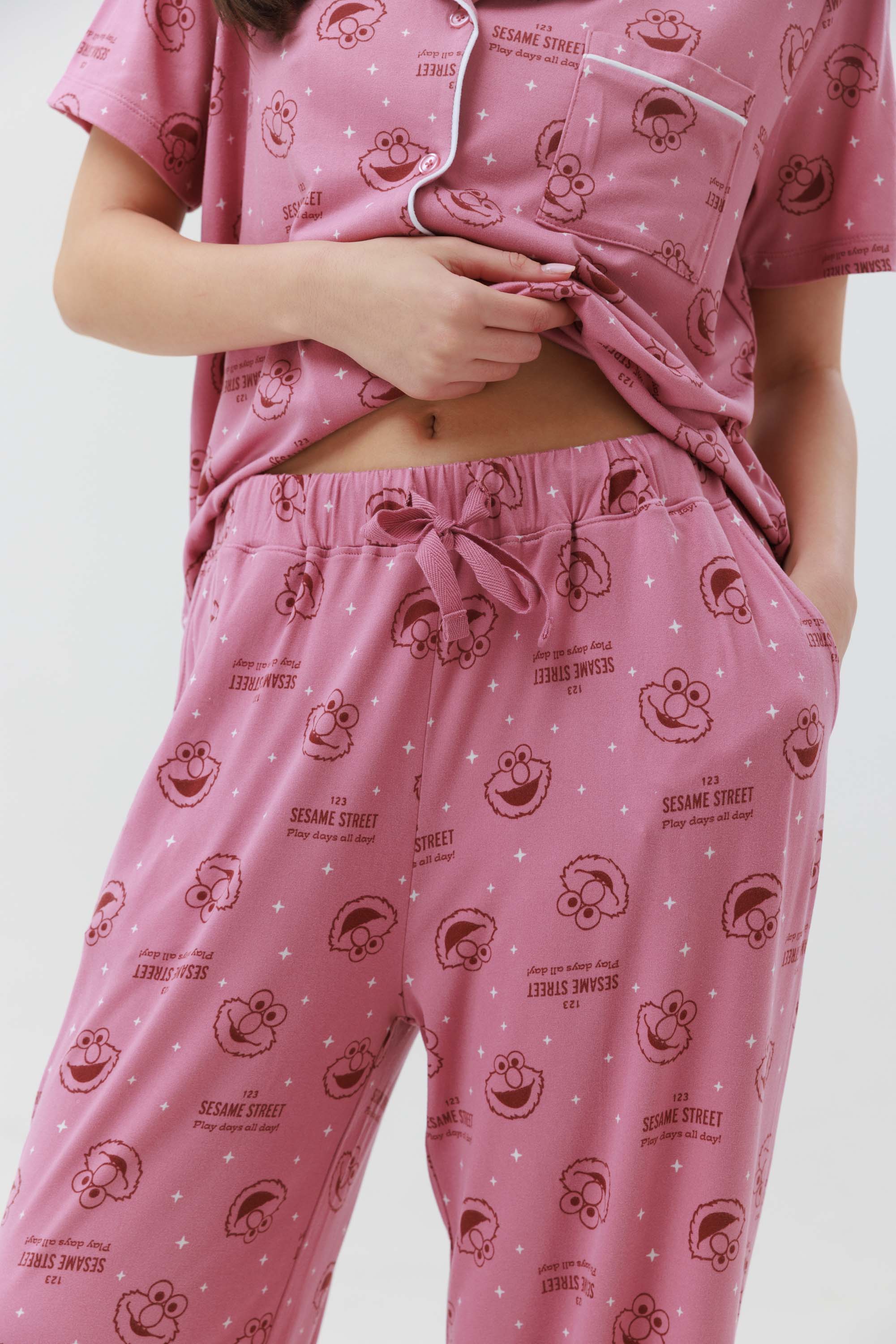 פיג'מה מכופתרת ארוכה יאמי - ורוד מעושן