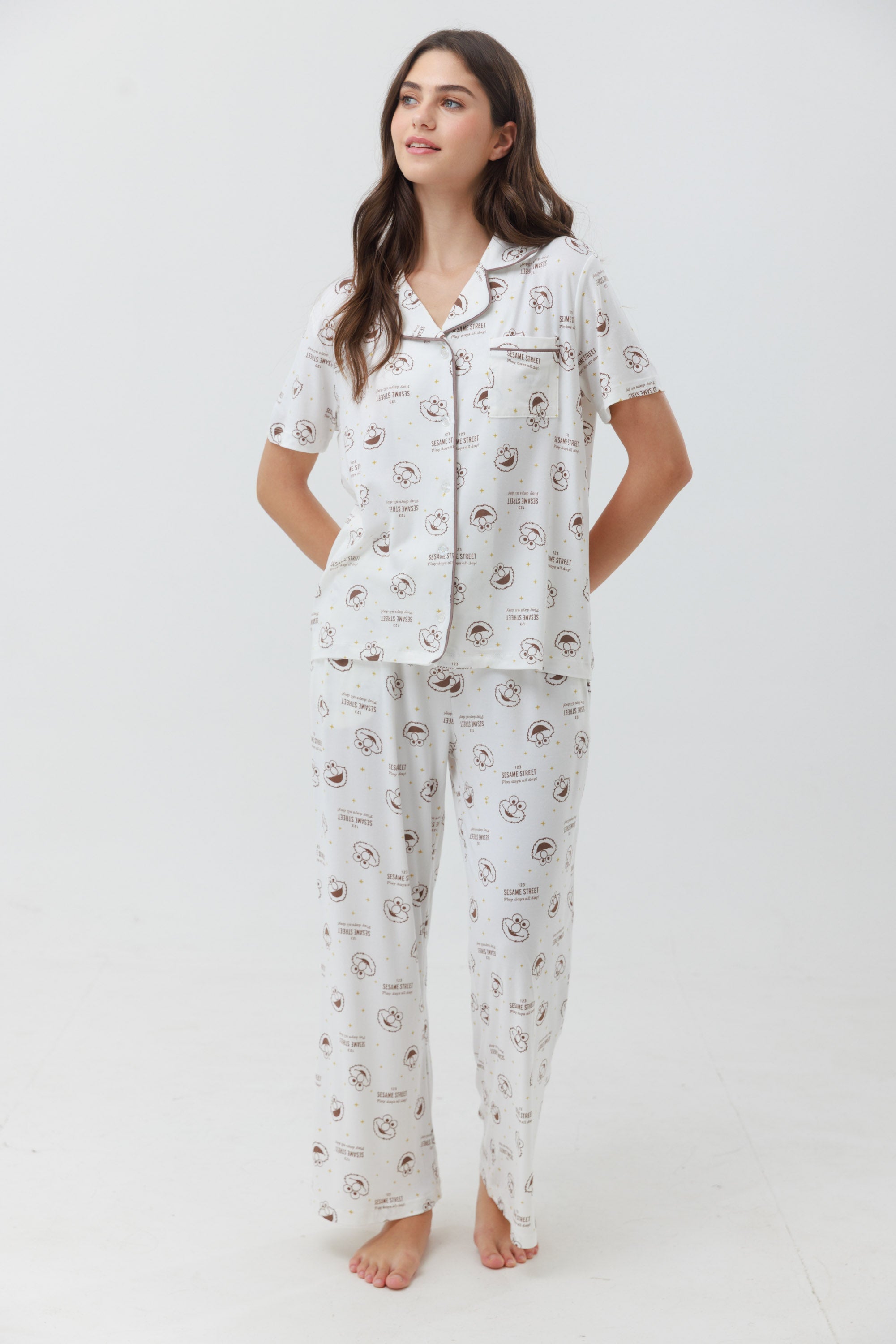 פיג'מה מכופתרת ארוכה יאמי - שמנת