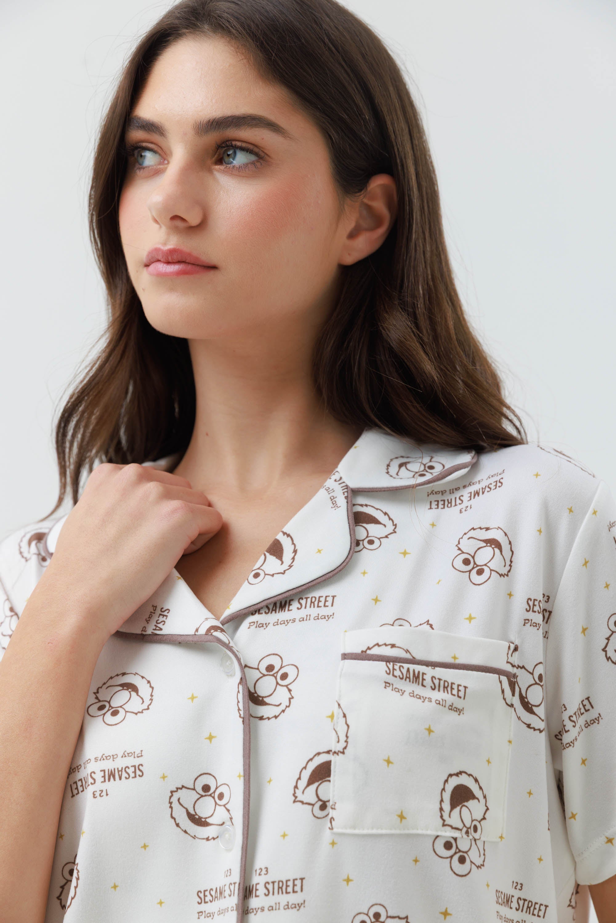 פיג'מה מכופתרת ארוכה יאמי - שמנת