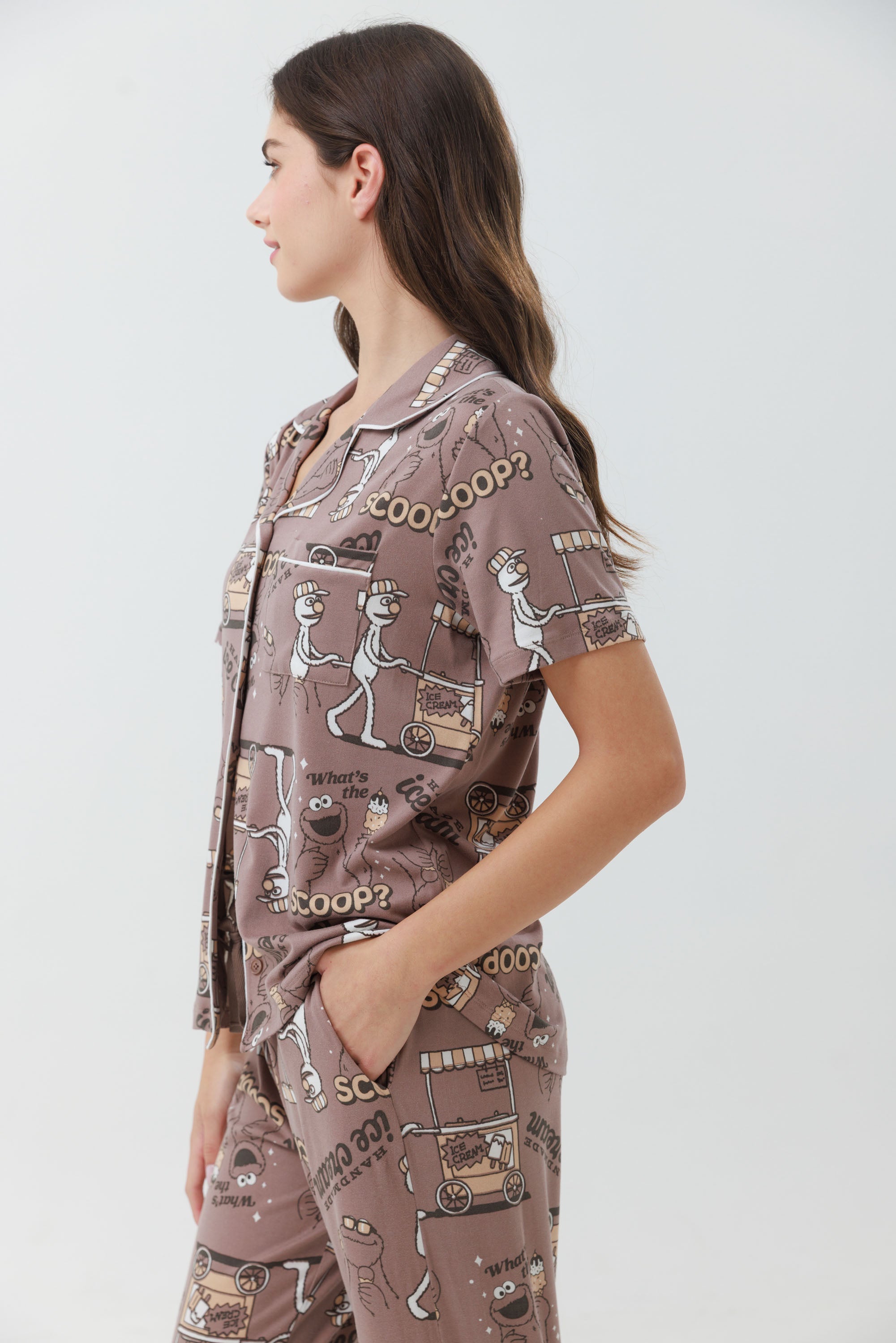 פיג'מה מכופתרת ארוכה יאמי - קפה